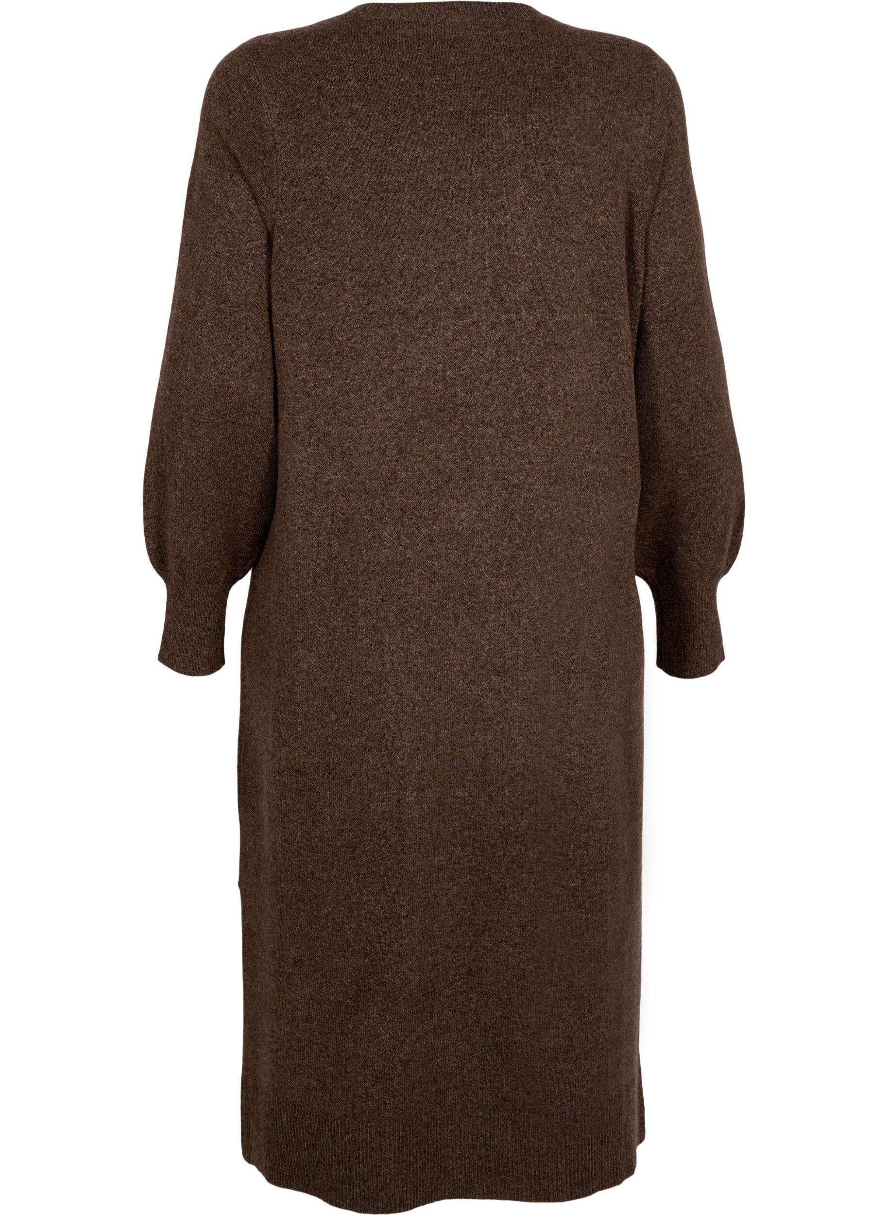 ZizziLang&auml;rmliges Strickkleid mit V-Ausschnitt, Braun, Packshot image number 1