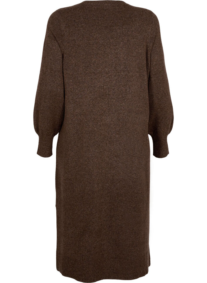 Lang&auml;rmliges Strickkleid mit V-Ausschnitt, Braun, Packshot image number 1