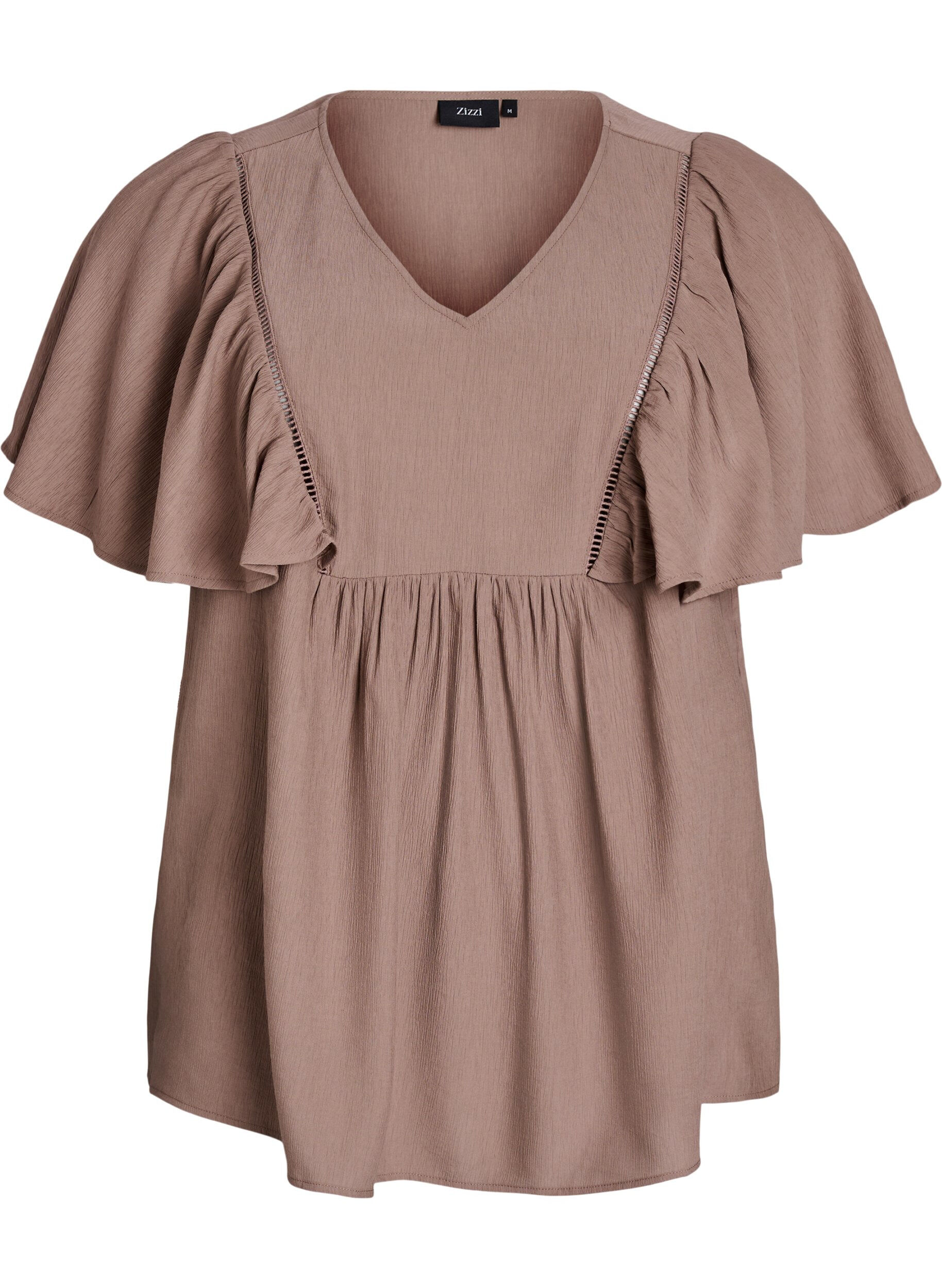 Zizzi Bluse mit kurzen R&uuml;schen&auml;rmeln, Braun, Packshot image number 0