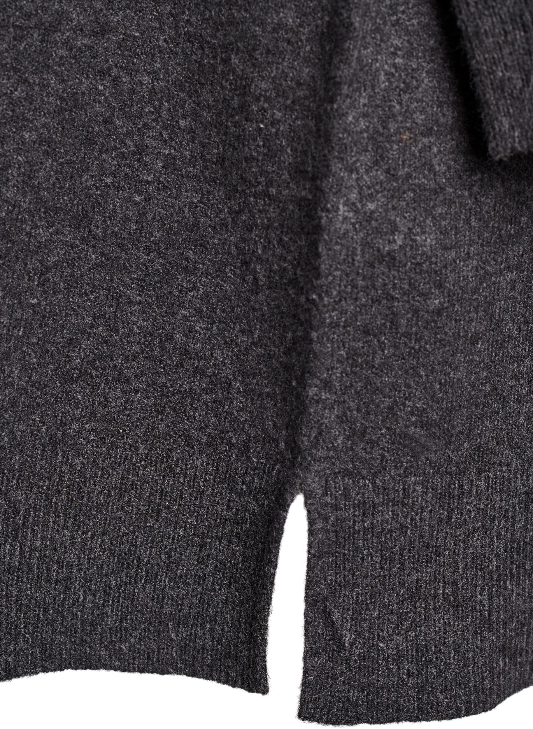 Zizzi Robe courte en maille &agrave; col polo et boutons, Gris anthracite, Packshot image number 3