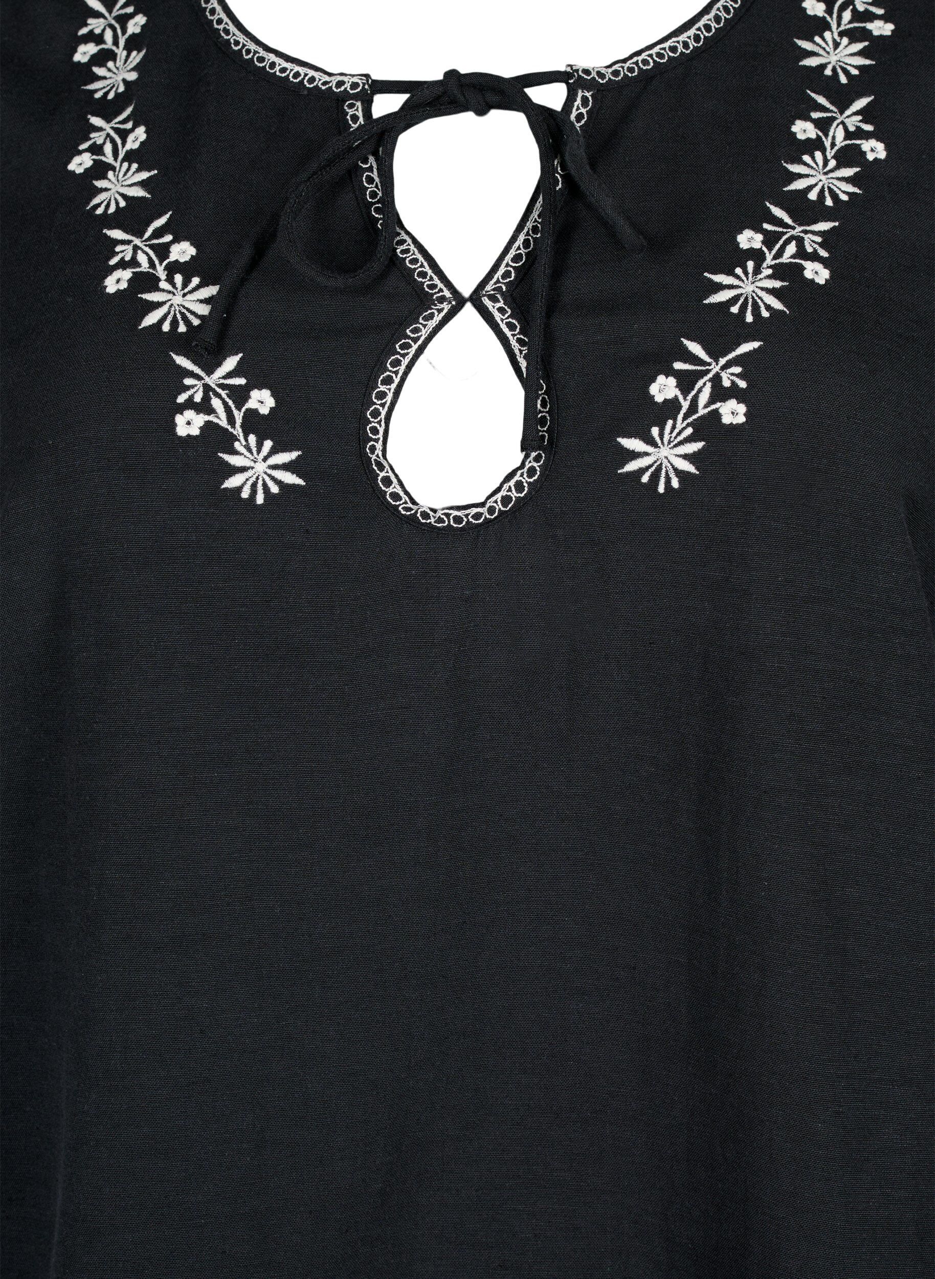 Zizzi Bestickte Bluse aus Baumwollmischung mit Leinen, Black W. EMB, Packshot image number 2