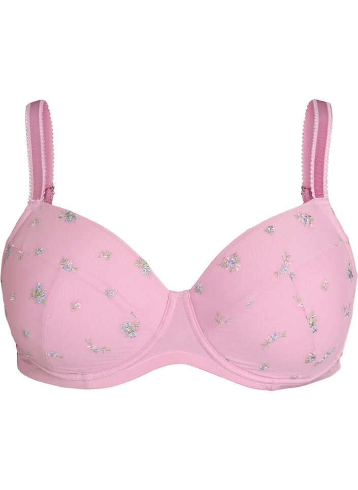 Soutien-gorge rembourr&eacute; avec maille et broderie florale, Rose poudr&eacute;e, Packshot image number 0