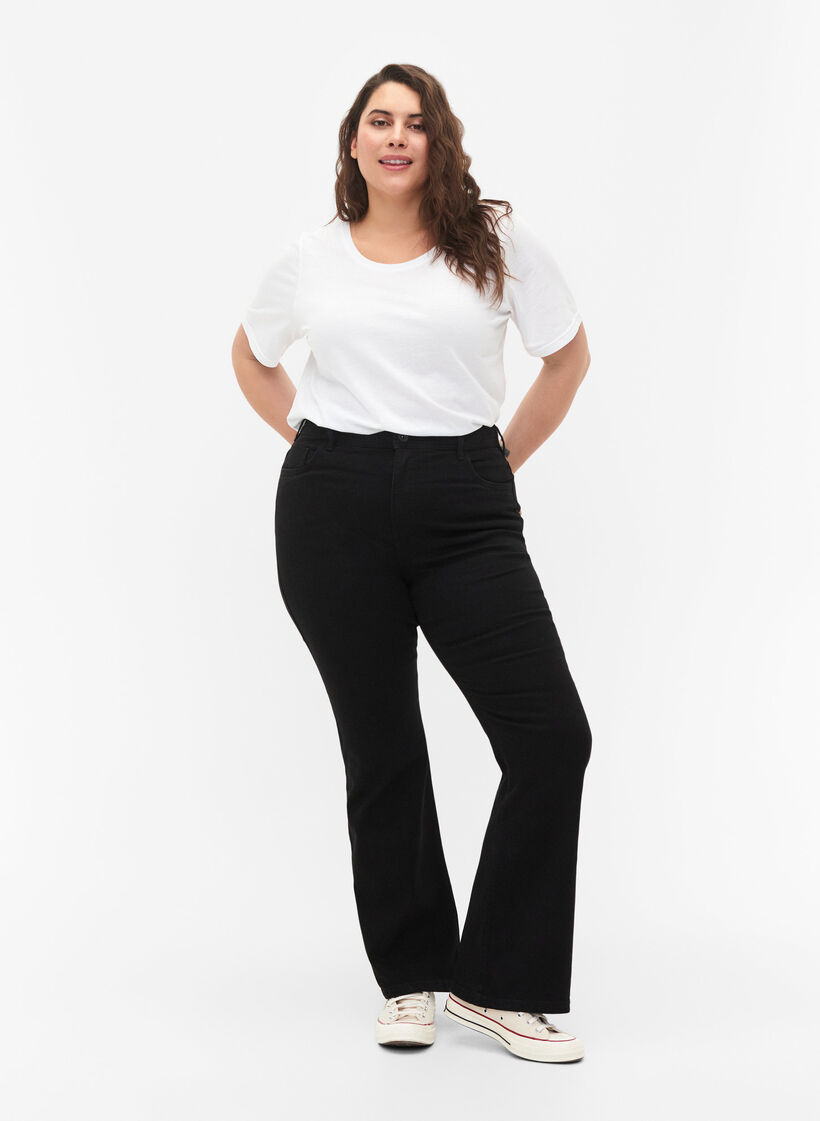 Jean taille haute avec coupe bootcut, Noir, Model image number 0