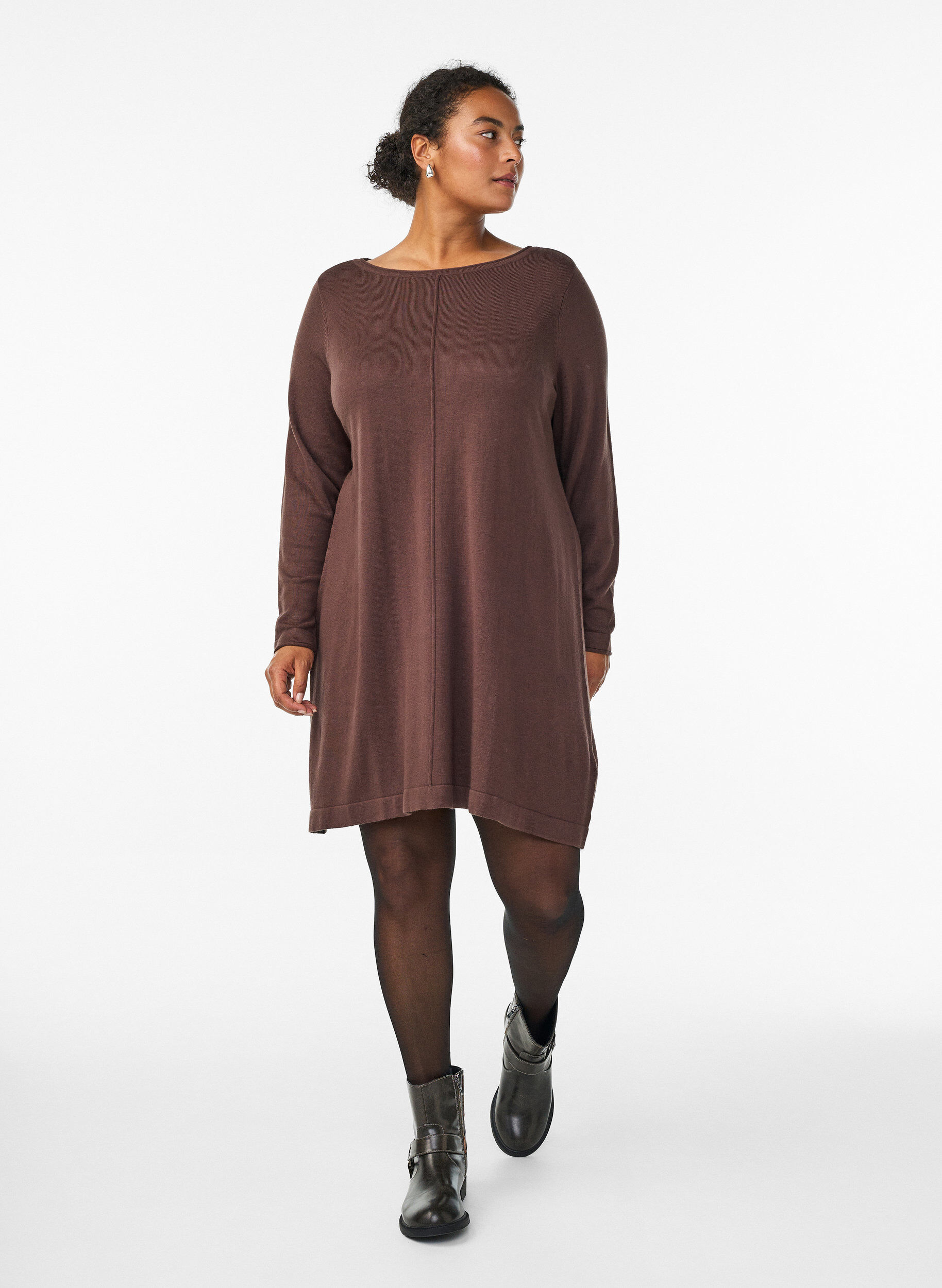 ZizziStrickkleid aus Baumwoll-Viskose-Mischung, Braun, Model image number 1