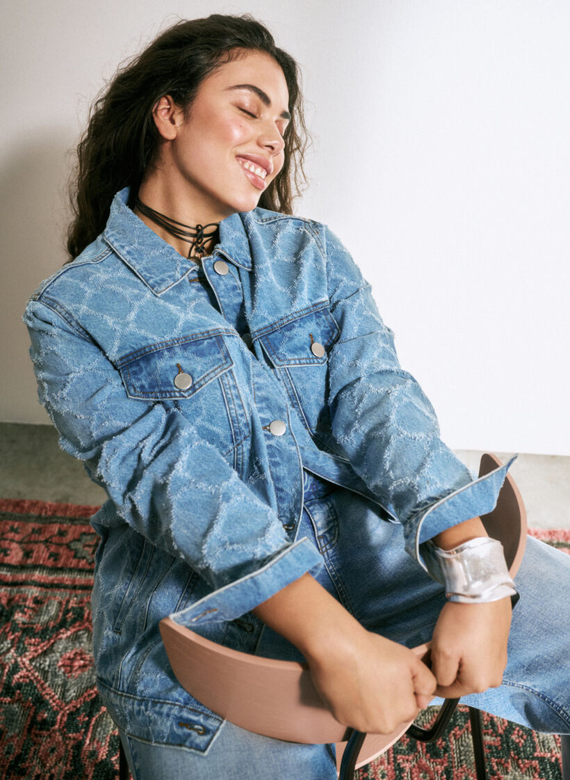 Denim-Jacke mit Destroyed-Muster, Blue denim, Image image number 0