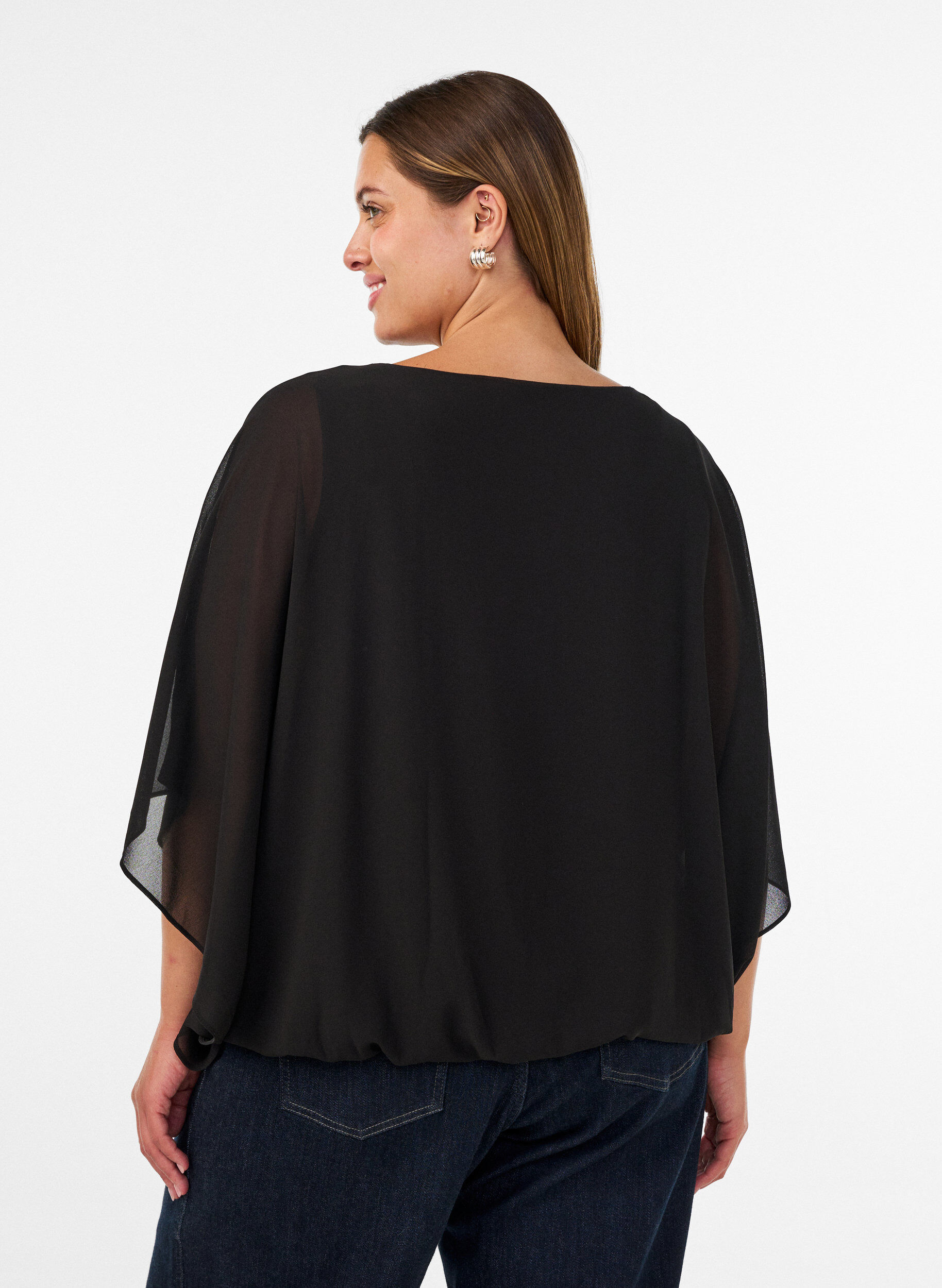 ZizziChiffonbluse mit Balloneffekt, Schwarz, Model image number 2
