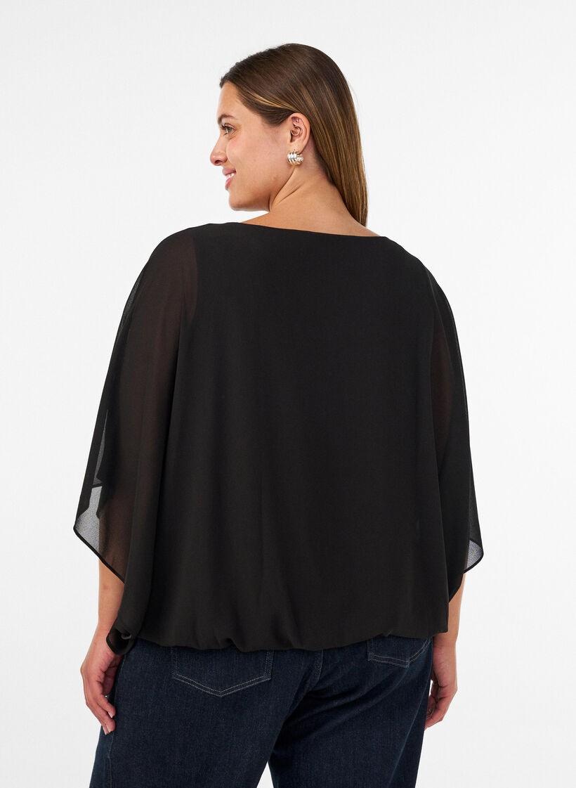 Chiffonbluse mit Balloneffekt, Schwarz, Model image number 2
