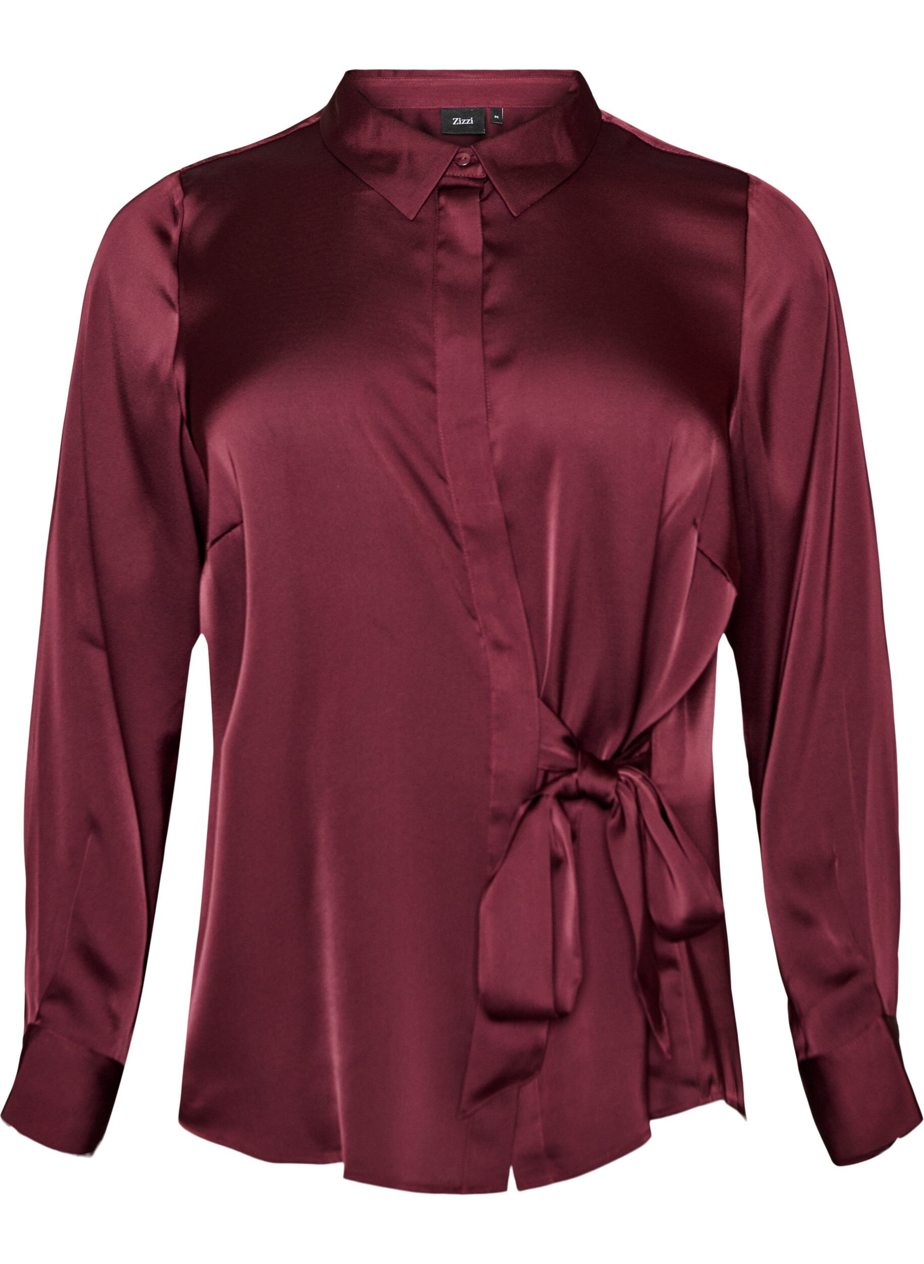 ZizziBluse mit Satin-Optik und Wickeloptik, Rot, Packshot image number 0