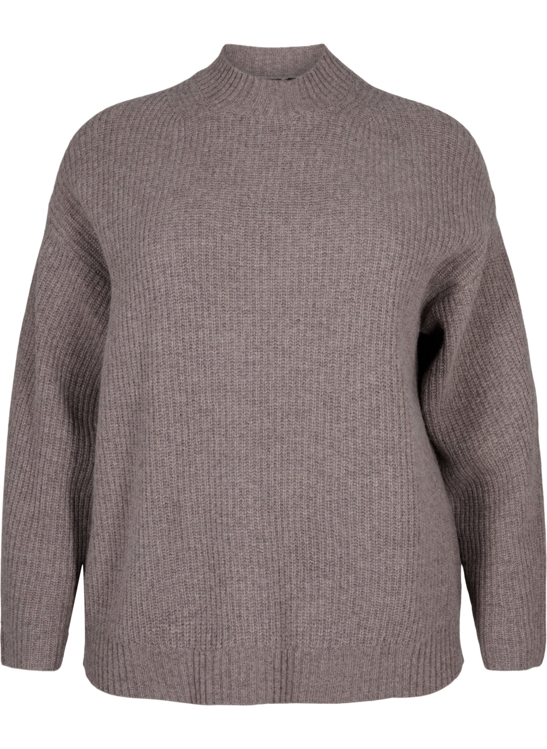 Zizzi Lockerer Strickpullover aus Merinowolle, Desert Taupe Mel., Packshot image number 0