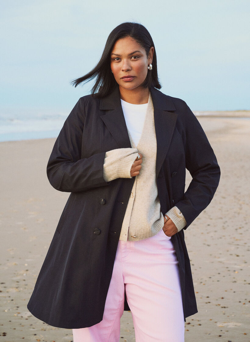 Fr&uuml;hlingsmantel in A-Linie mit doppelreihiger Knopfleiste, Schwarz, Image image number 0