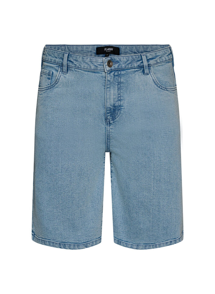 Locker sitzende Jeansshorts mit hoher Taille, Blau, Packshot image number 0