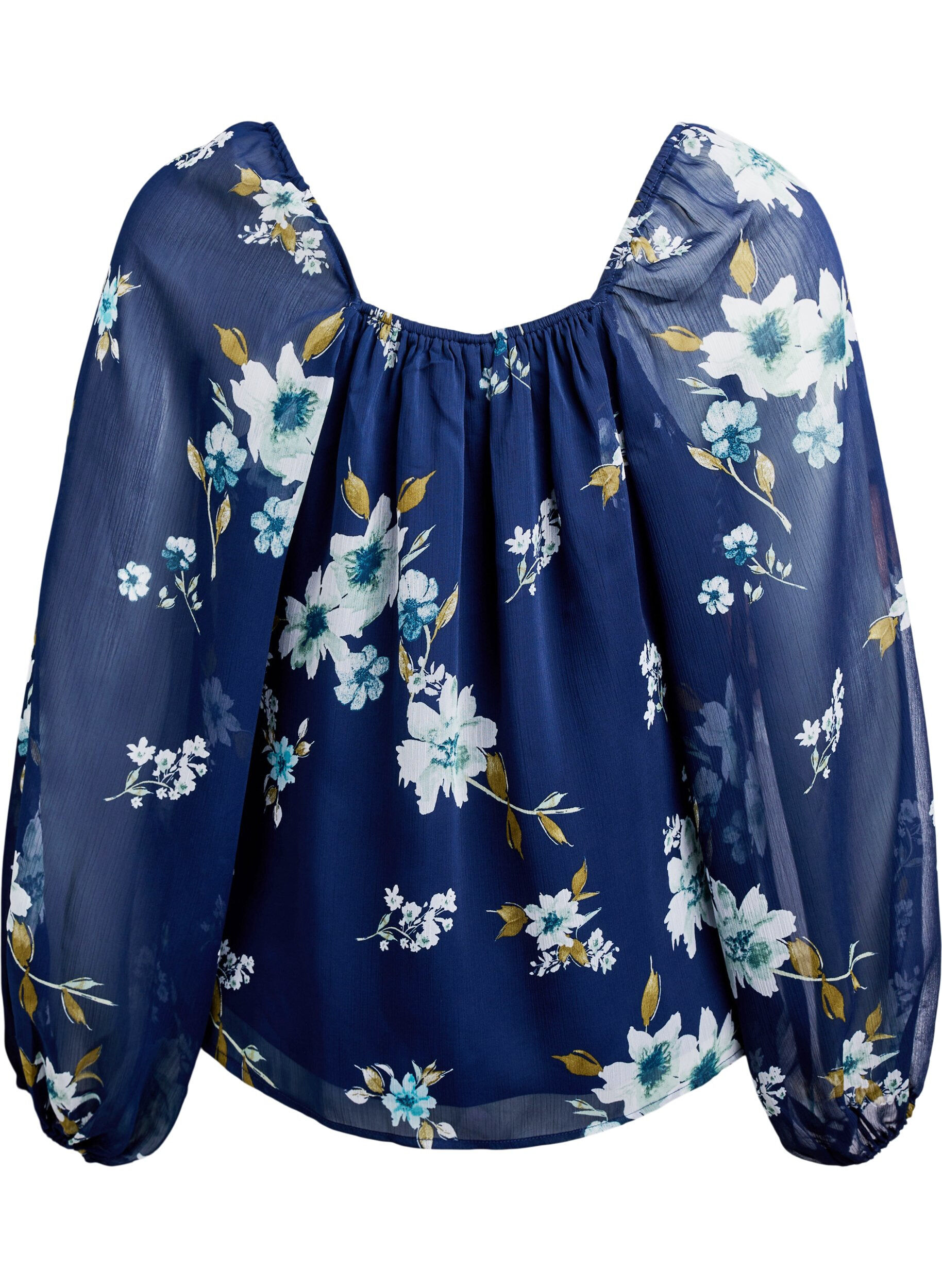 ZizziChemisier en mousseline avec imprim&eacute; floral et manches longues, Bleu, Packshot image number 1