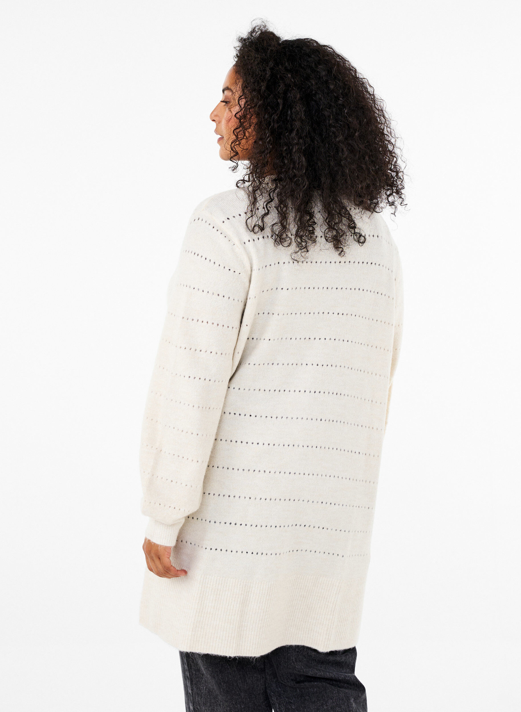Zizzi Cardigan long en tricot avec un motif en dentelle, Birch Mel., Model image number 1