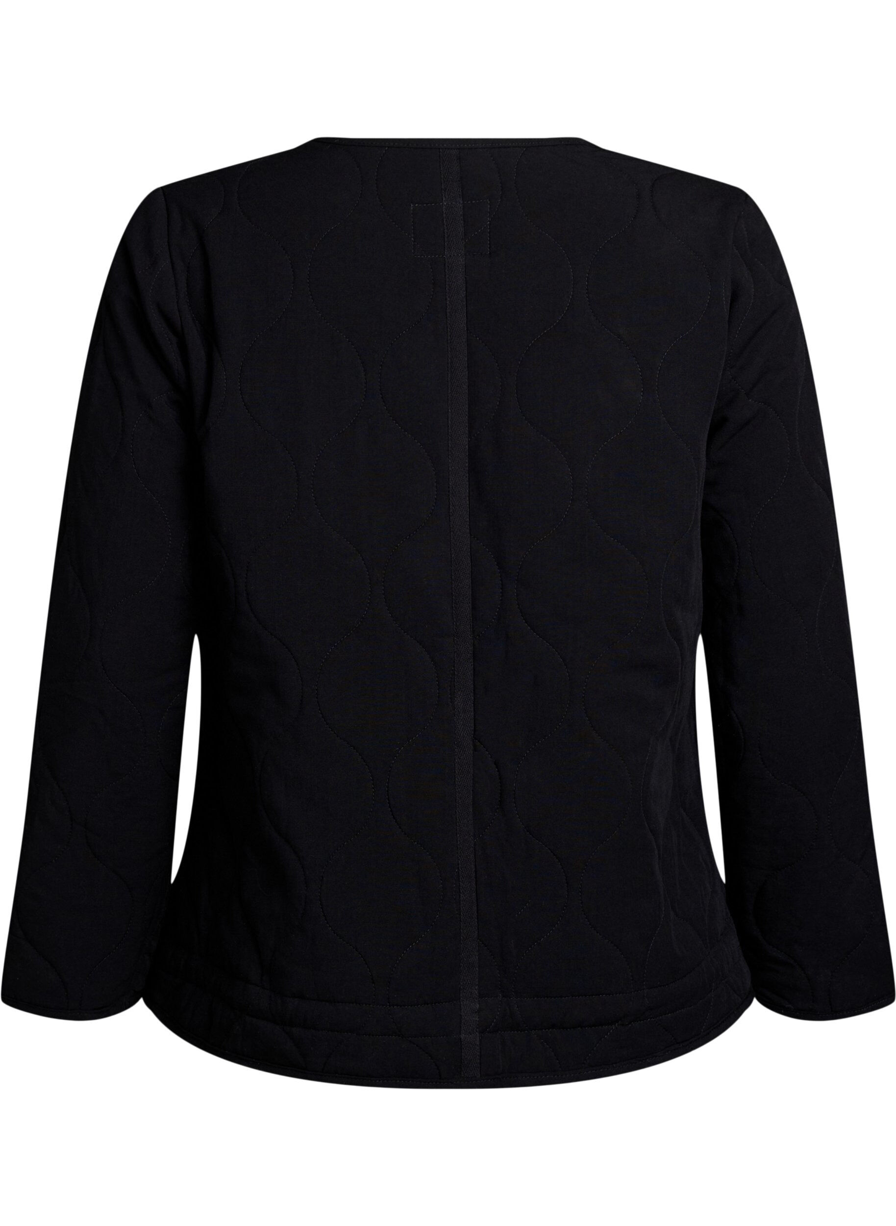 Zizzi Veste matelass&eacute;e avec boutons et poches, Noir, Packshot image number 1