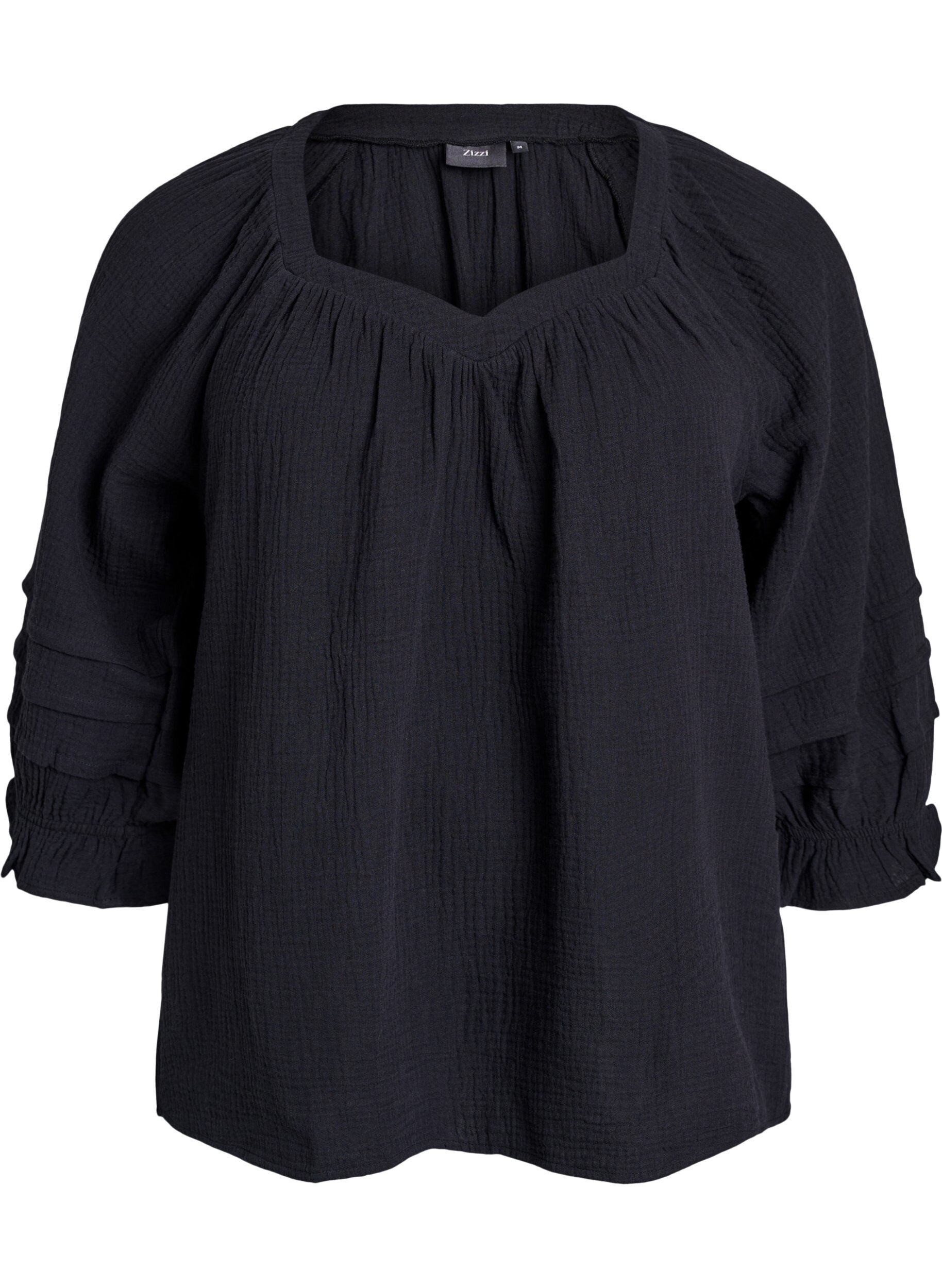 Zizzi Chemise en mousseline de coton avec manches 3/4, Black, Packshot image number 0