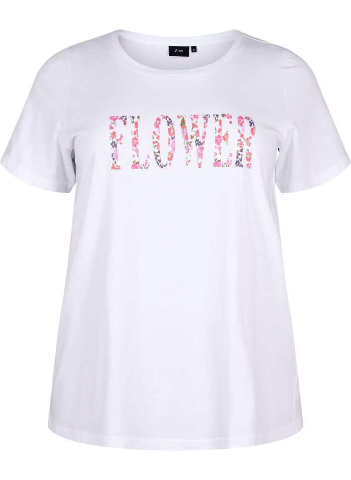 Baumwoll-T-Shirt mit Textaufdruck, B. White w. Flower, Packshot image number 0