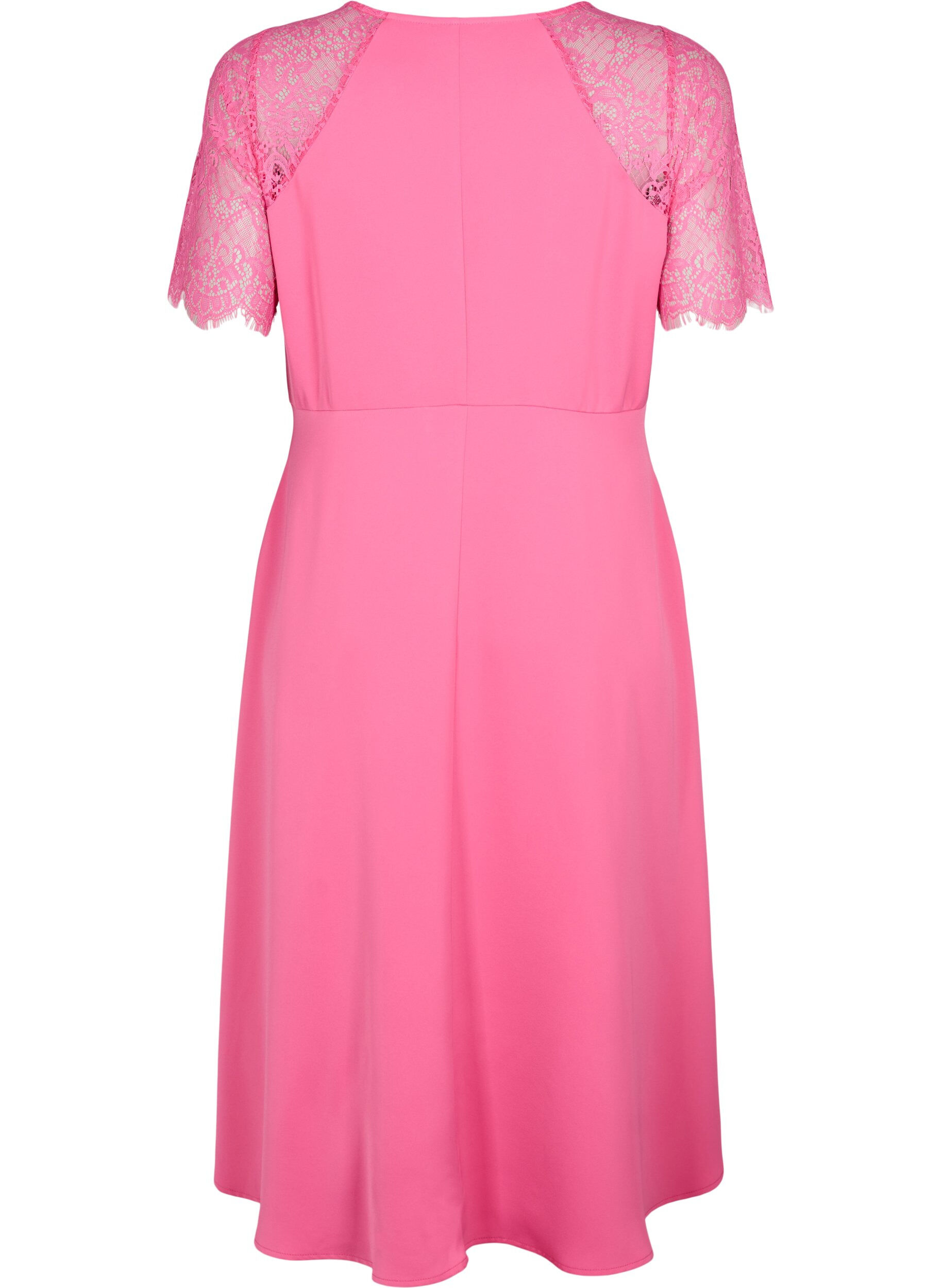 Zizzi Midikleid mit kurzen Spitzen&auml;rmeln, Shocking Pink, Packshot image number 1