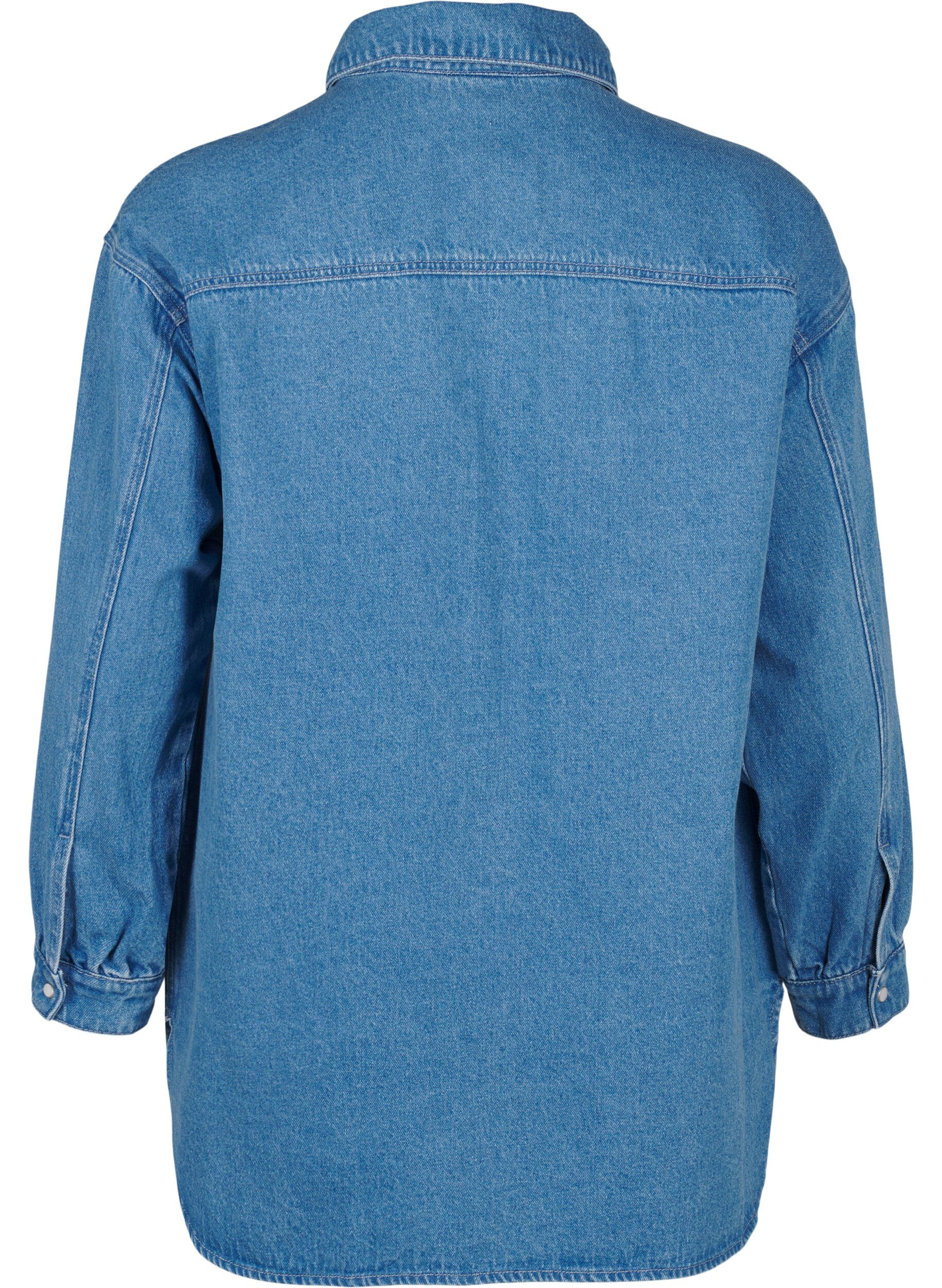 Zizzi Jeanshemd mit Strasssteinen, Light Blue Denim, Packshot image number 1