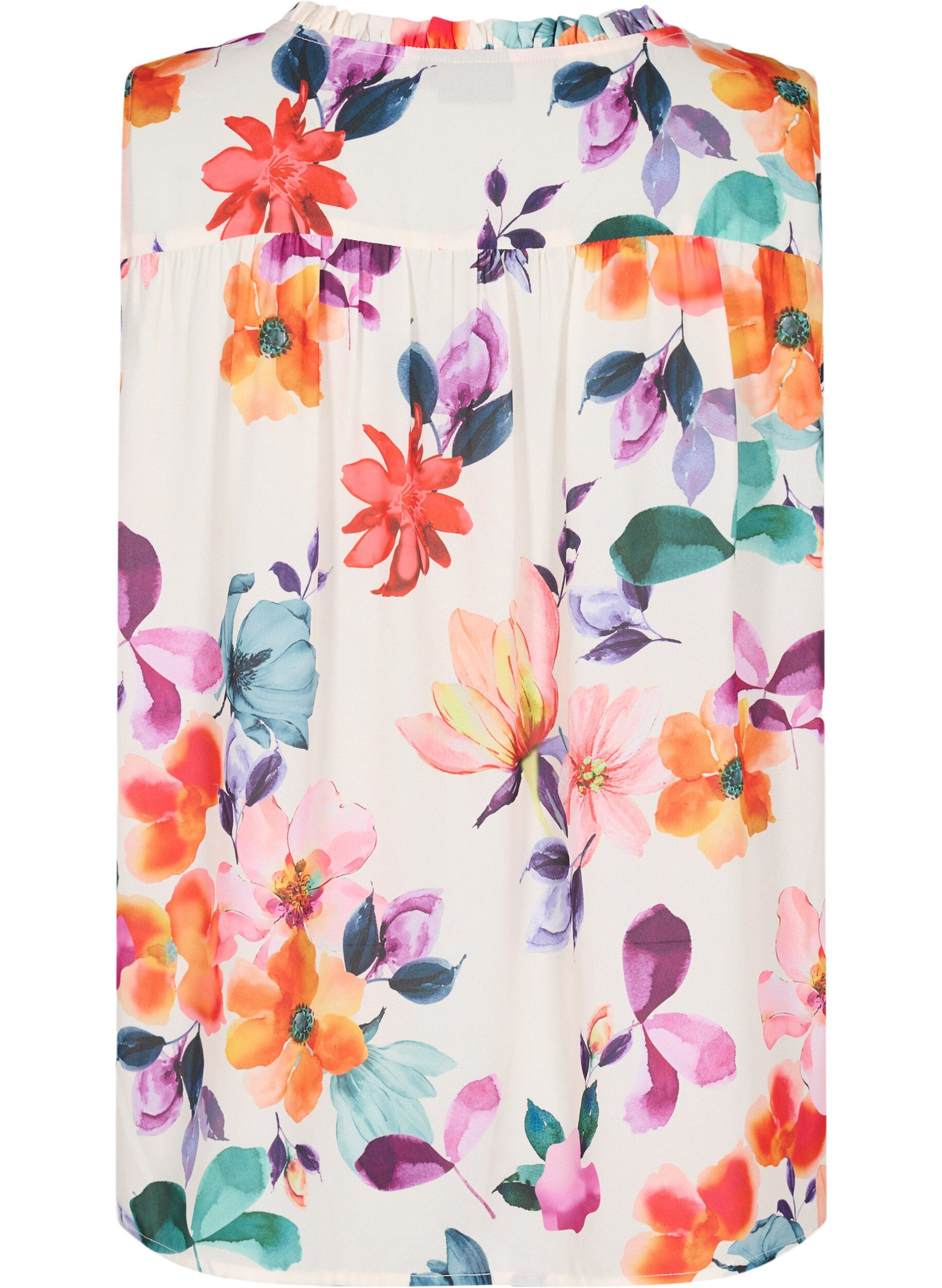 Zizzi Top &agrave; fleurs avec cordon &agrave; nouer, Buttercream Flower, Packshot image number 1