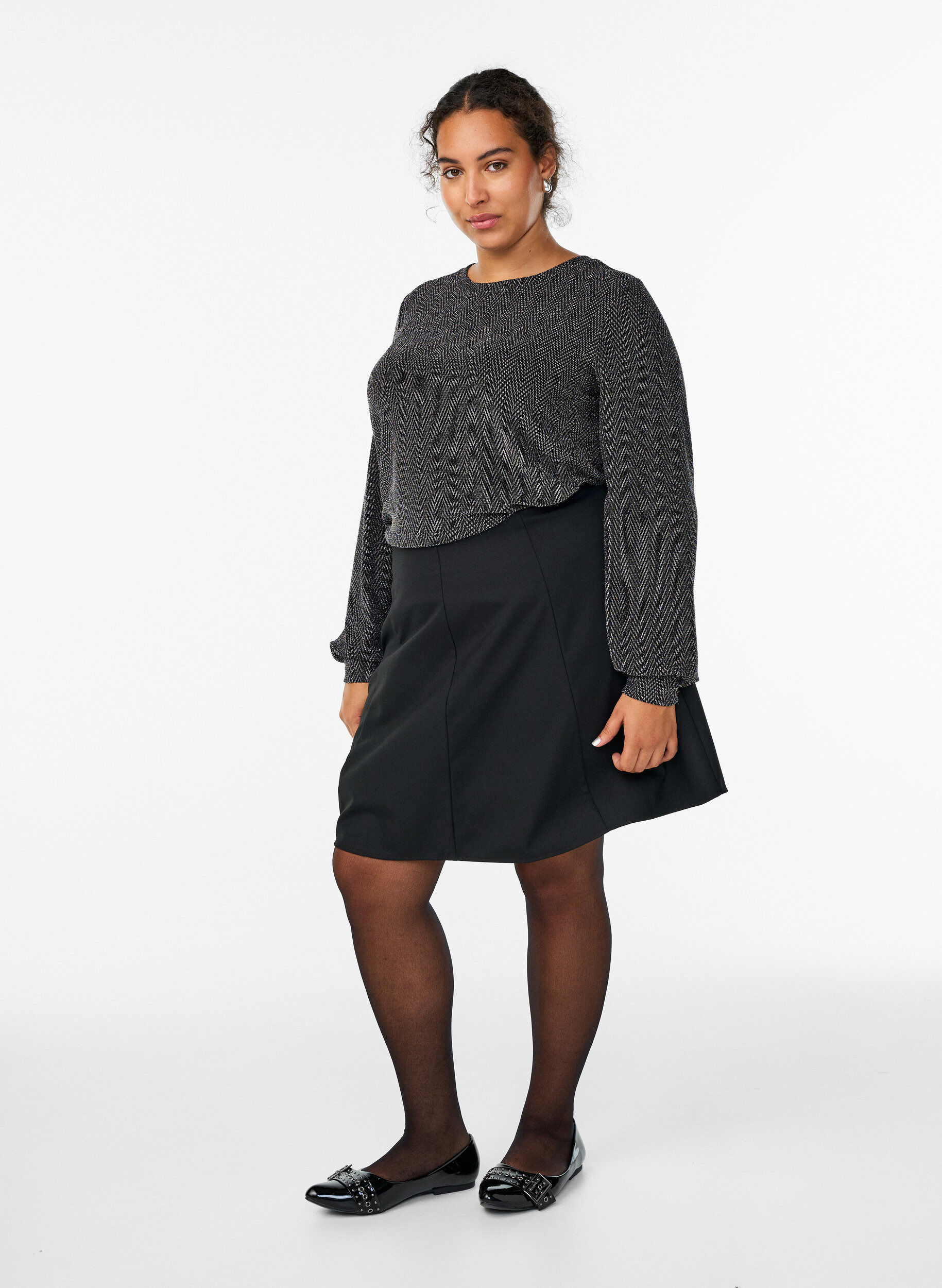 ZizziBlouse avec motif &agrave; chevrons et fil paillet&eacute;, Noir, Model image number 1