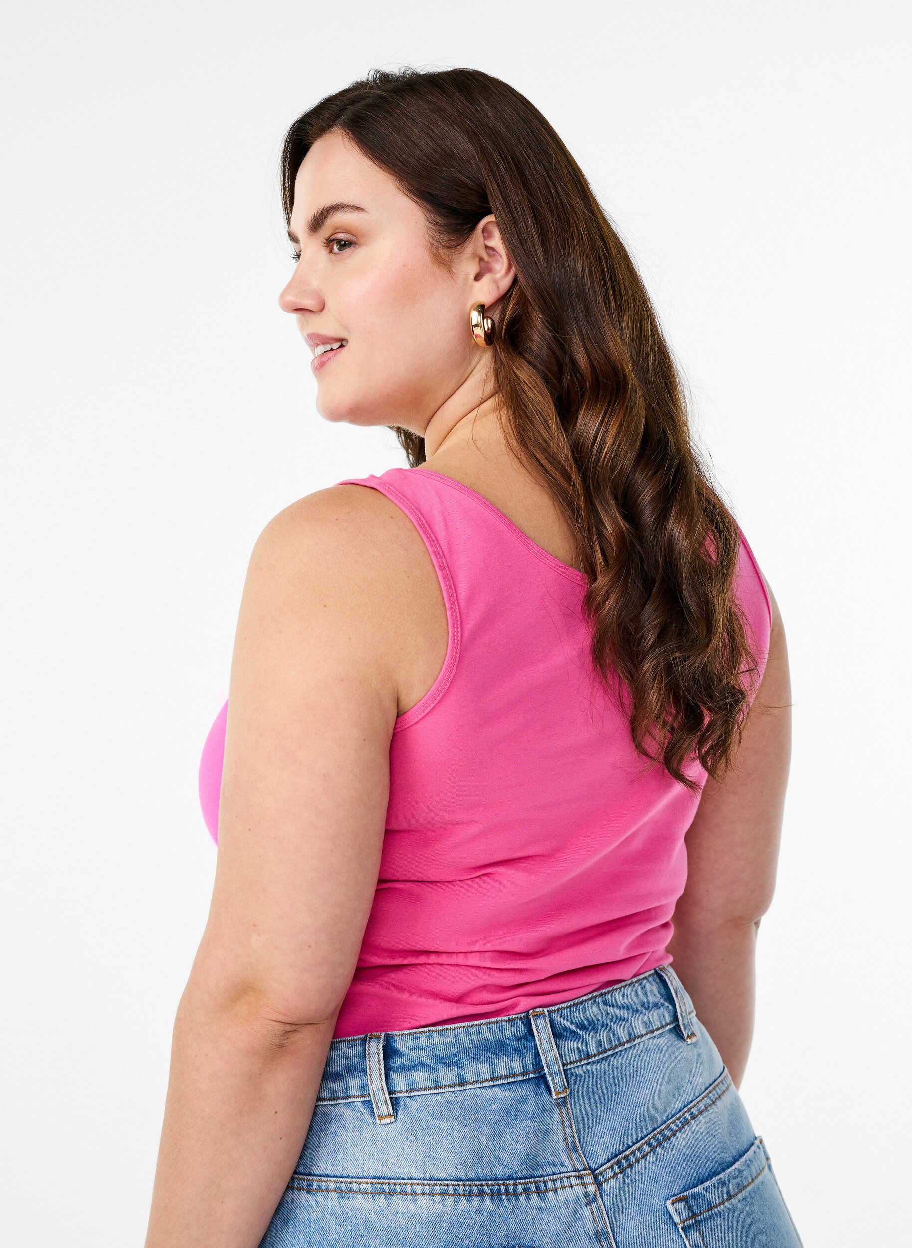 Zizzi Top basique de couleur unie en coton, Rose, Model image number 2