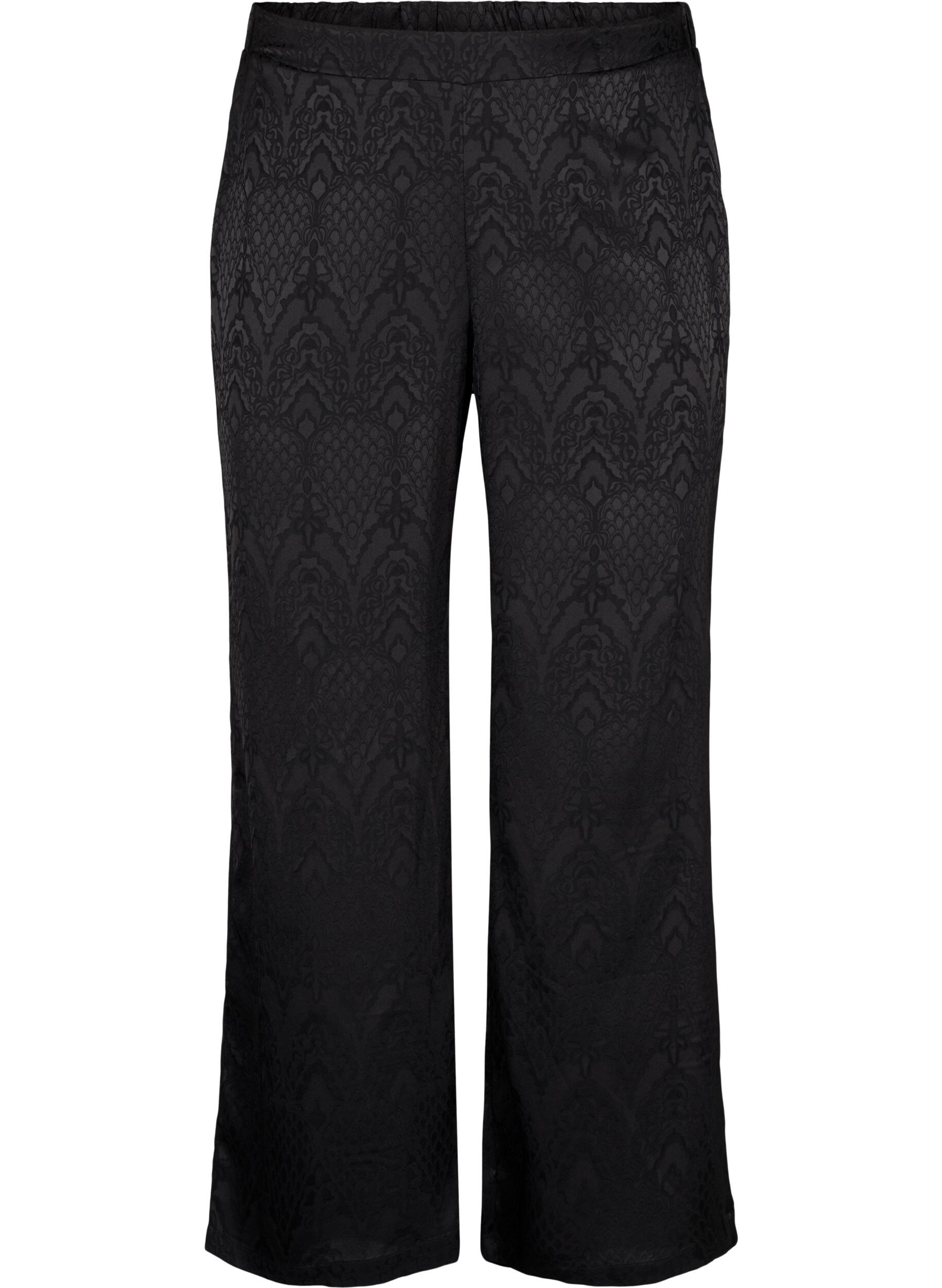 Zizzi Pantalon avec motif textur&eacute;, Black, Packshot image number 0