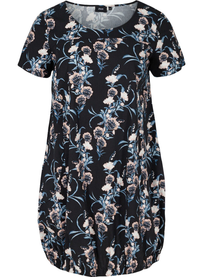 Robe en coton imprim&eacute; &agrave; manches courtes, Bleu, Packshot image number 0