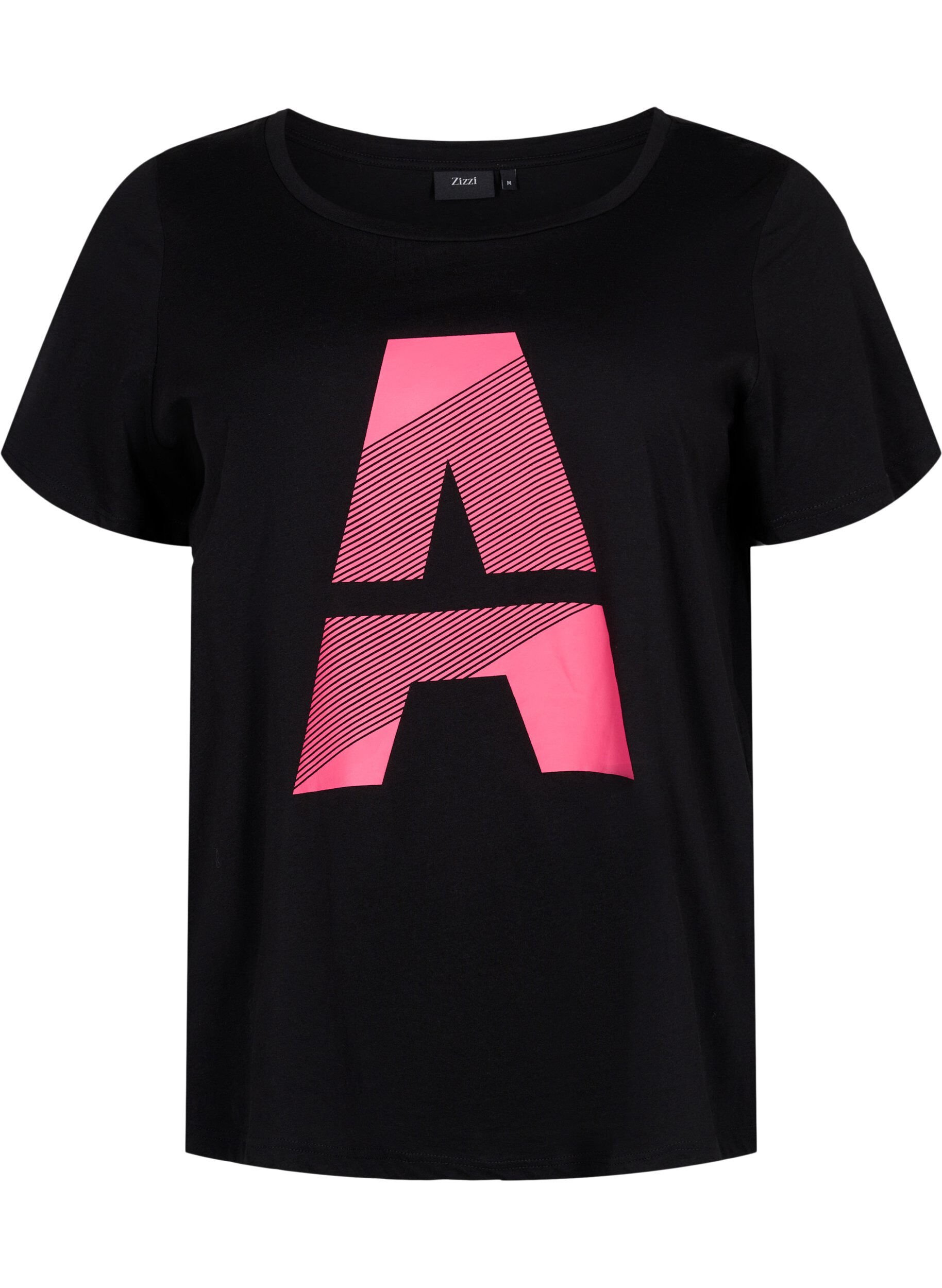 Zizzi T-shirt de sport avec imprim&eacute;, Black w. Pink A, Packshot image number 0
