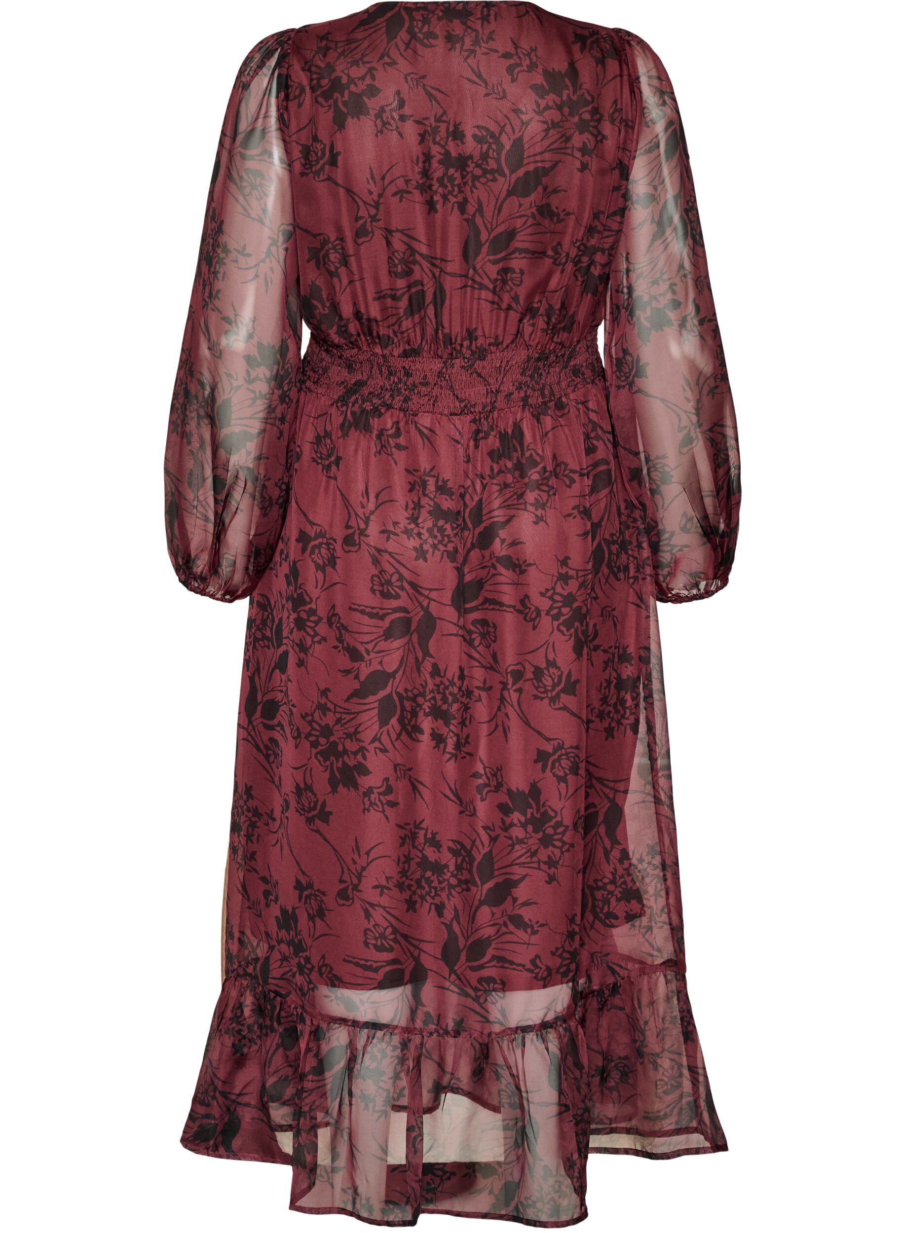 ZizziMaxikleid mit floralem Print und Smock, Dunkles Bordeaux, Packshot image number 1