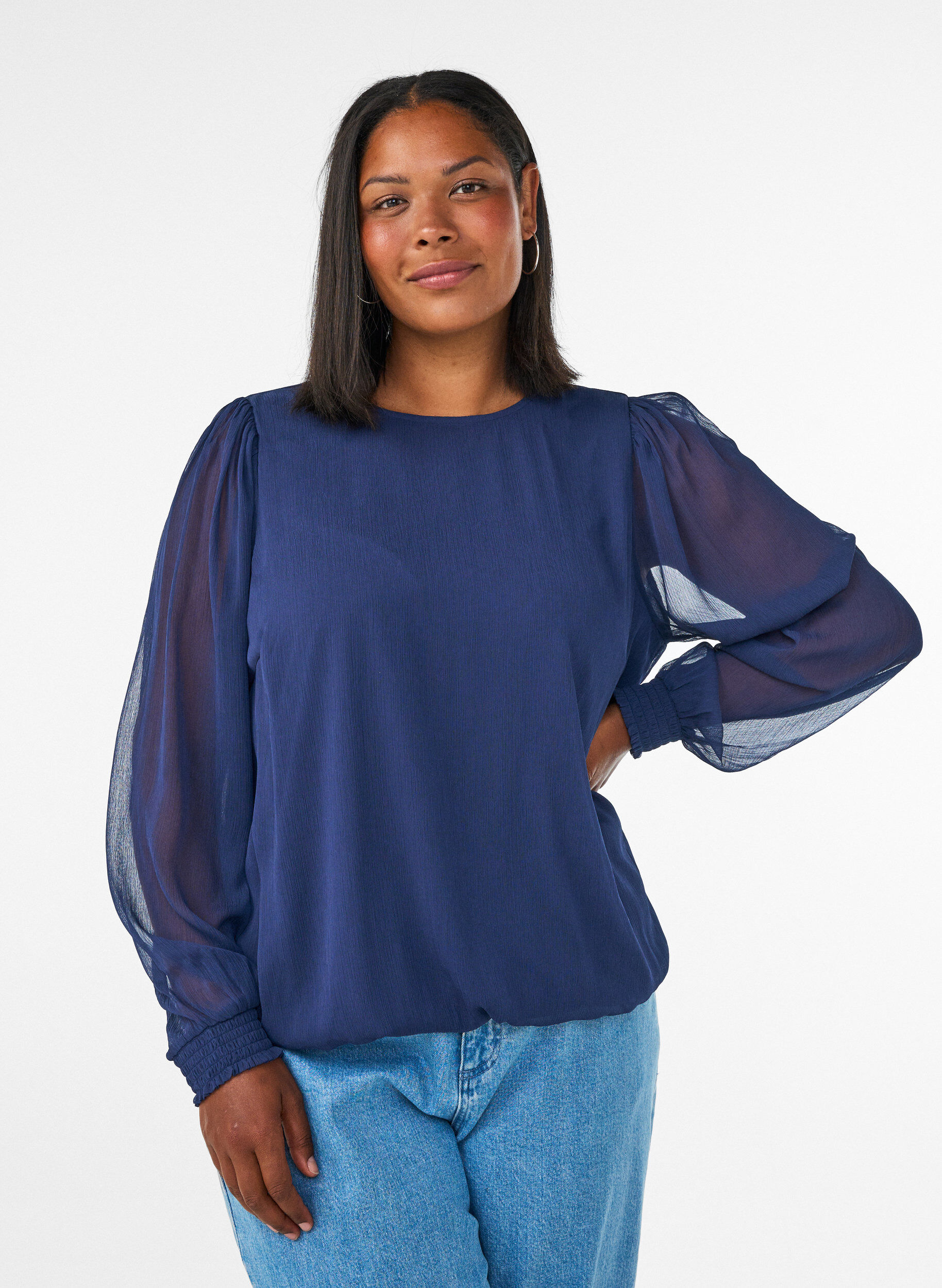 ZizziBluse aus Chiffon mit transparenten &Auml;rmeln, Blau, Model image number 0