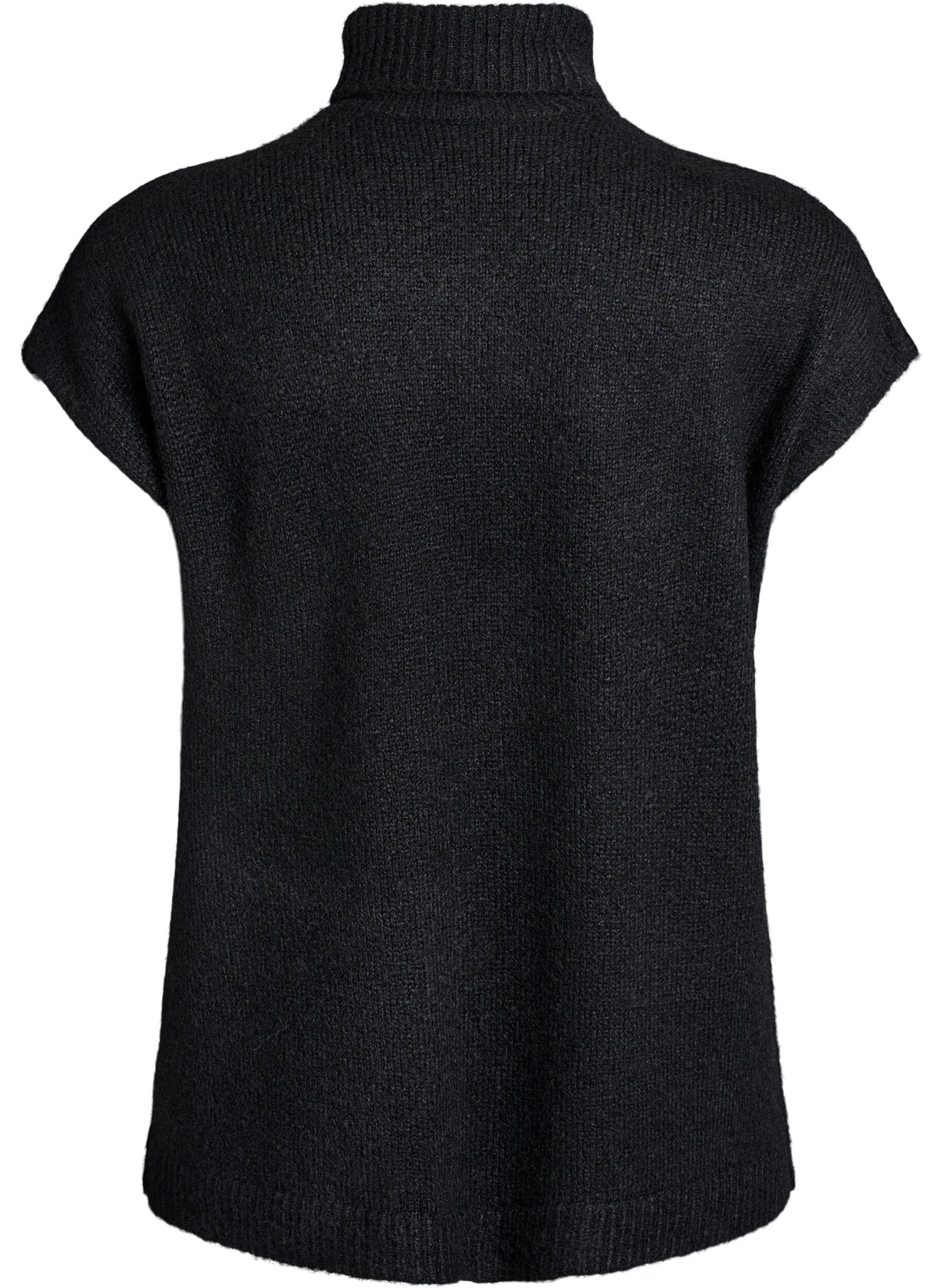 Zizzi Pull sans manches en maille &agrave; col roul&eacute;, Noir, Packshot image number 1