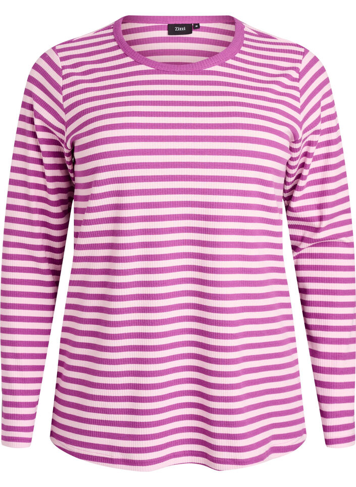 Gestreifte Bluse mit langen &Auml;rmeln, Lila, Packshot image number 0