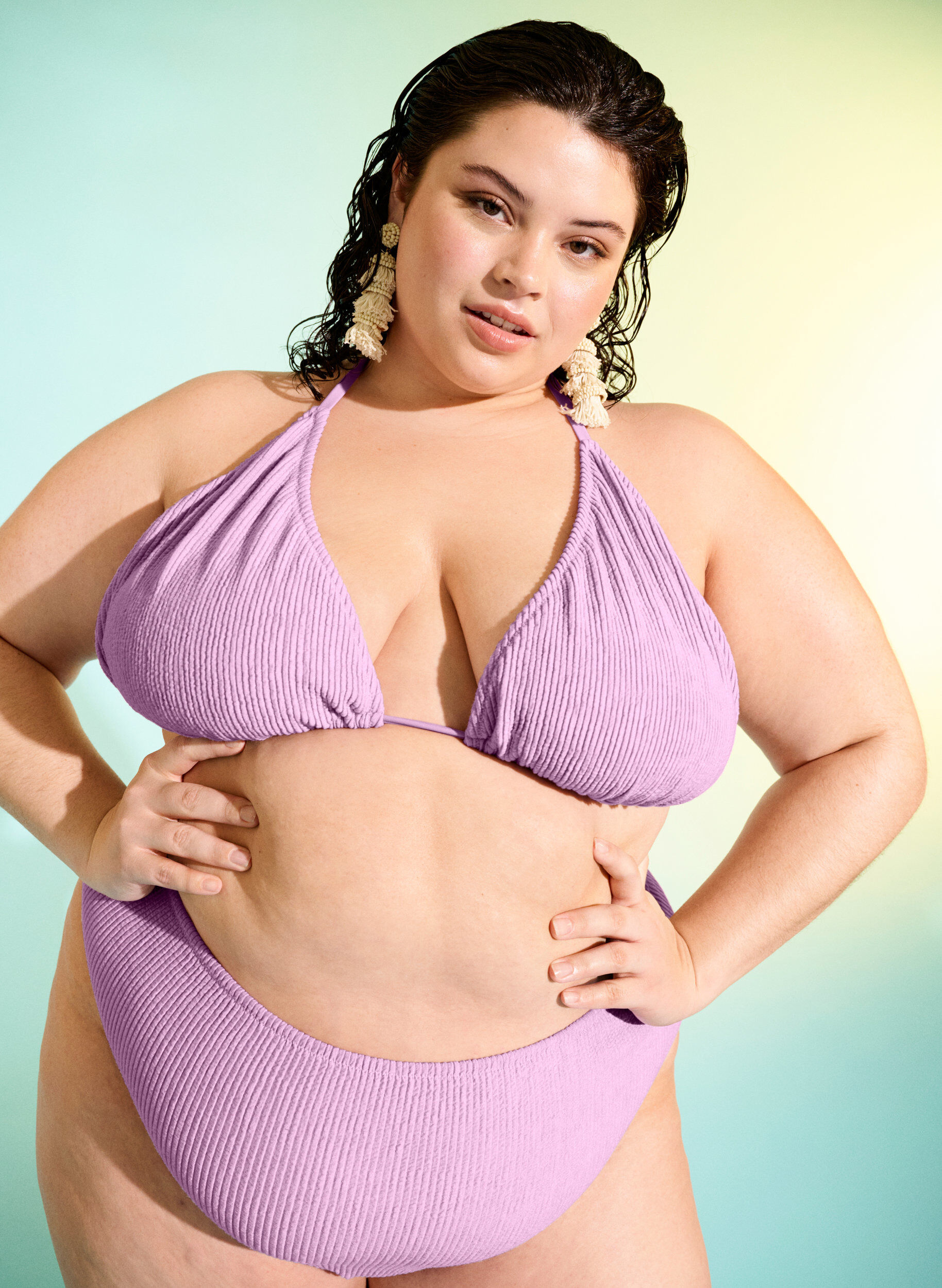 Zizzi Soutien-gorge de bikini triangulaire avec structure en cr&ecirc;pe, Violet, Image image number 0