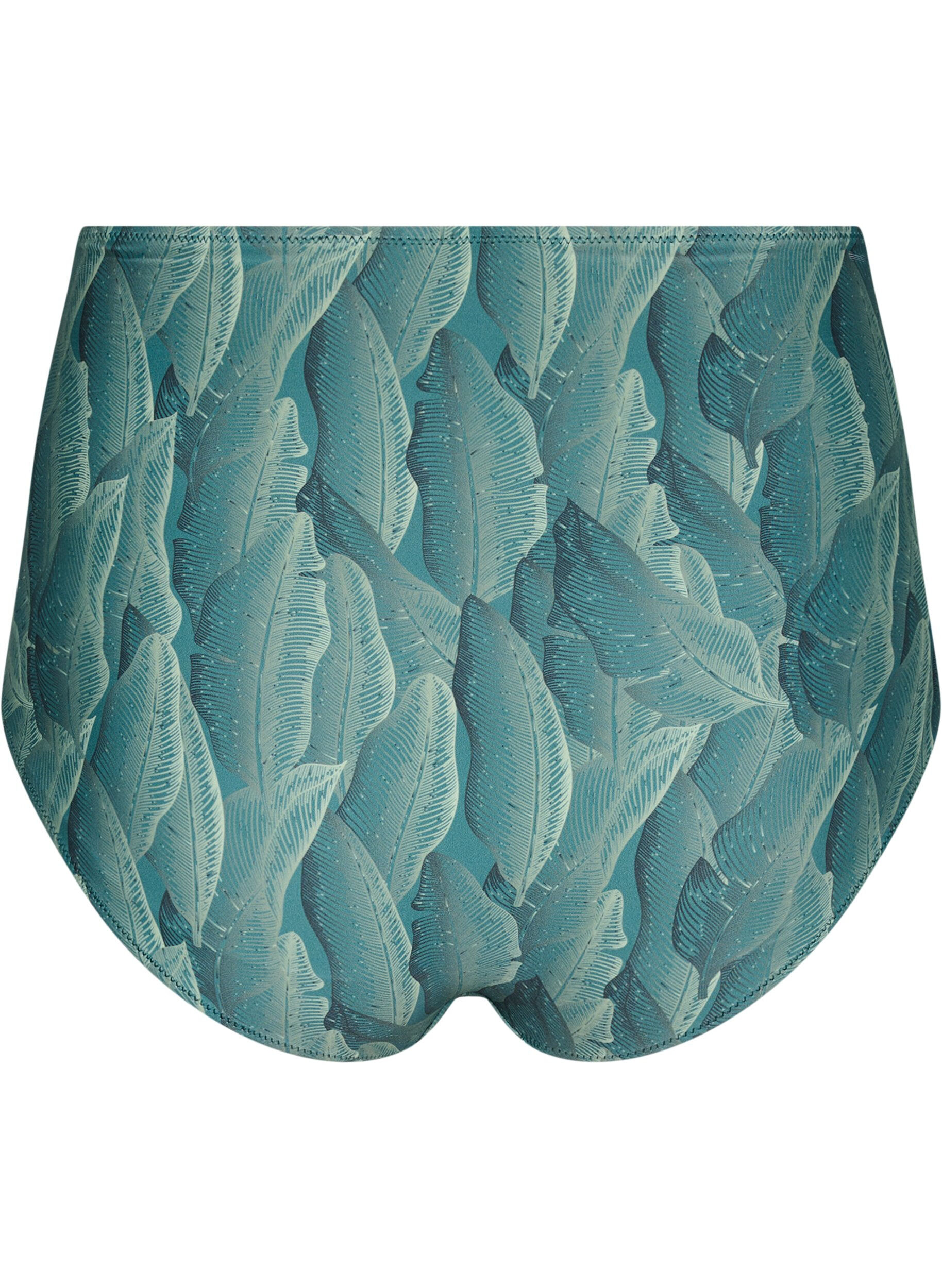 Zizzi Bikini-Slip mit Print und hoher Taille, Gr&uuml;n, Packshot image number 1