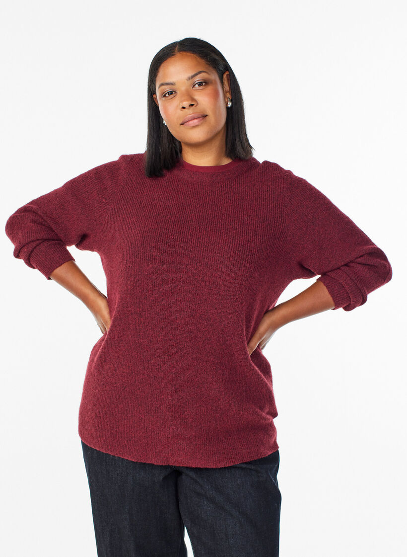 Blouse en maille chin&eacute;e &agrave; col rond, Bordeaux, Model image number 0