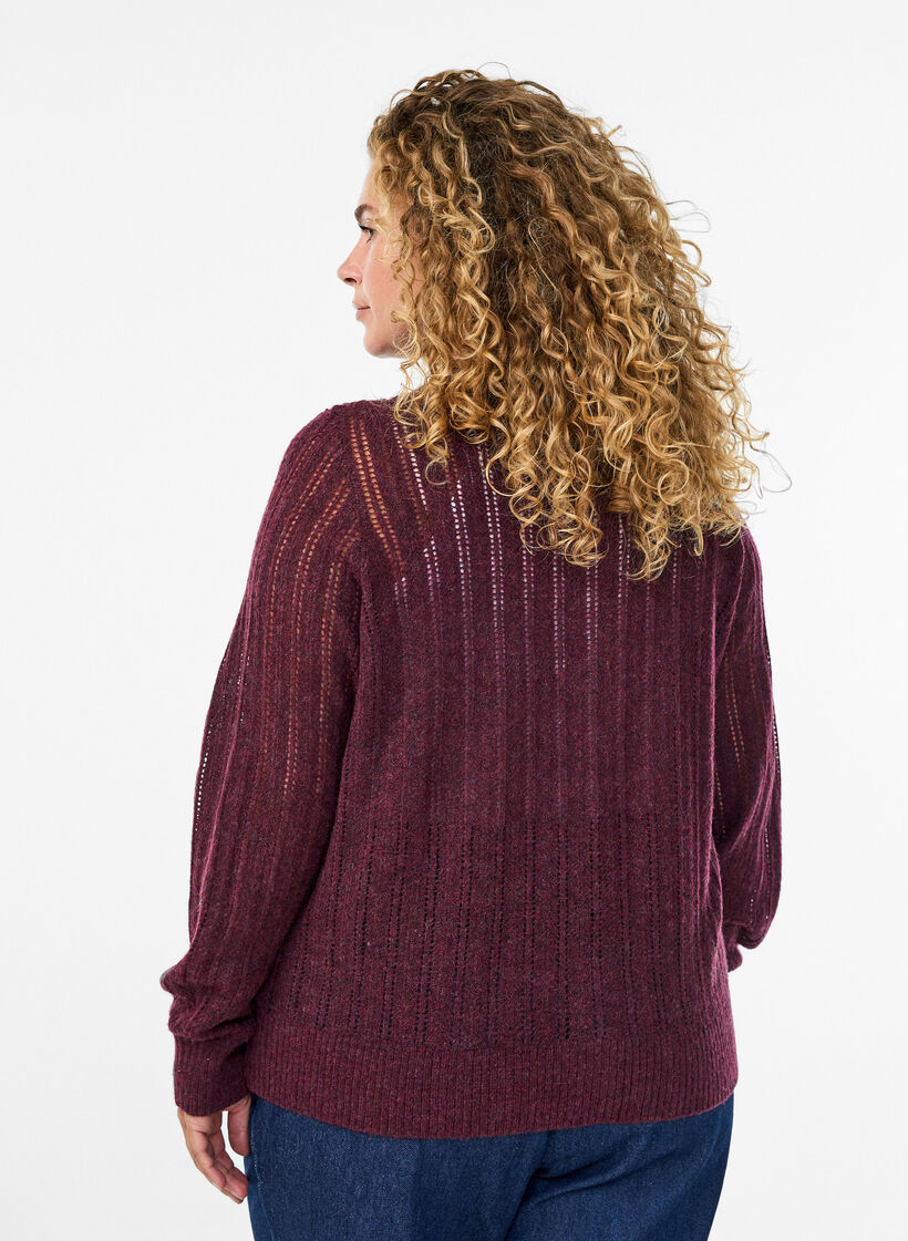 Cardigan en maille ajour&eacute;e, Bordeaux fonc&eacute;, Model image number 2