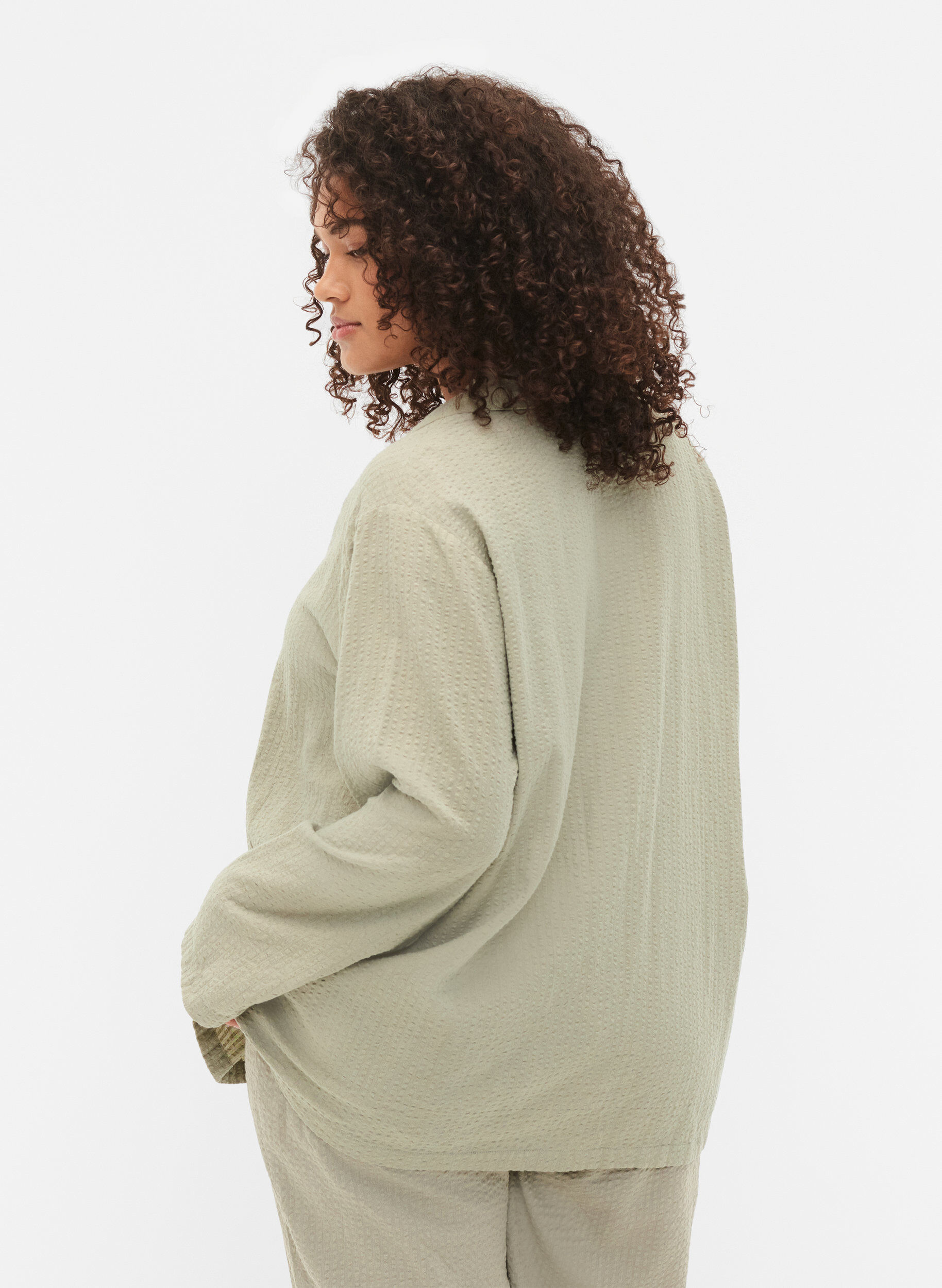 Zizzi Hemd aus Baumwolle mit Struktur, Seagrass , Model image number 1