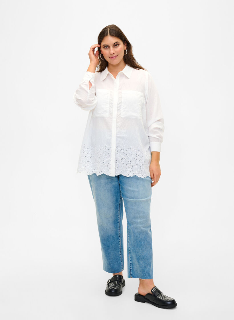 Chemise en viscose avec broderie anglaise, Bright White, Model image number 2