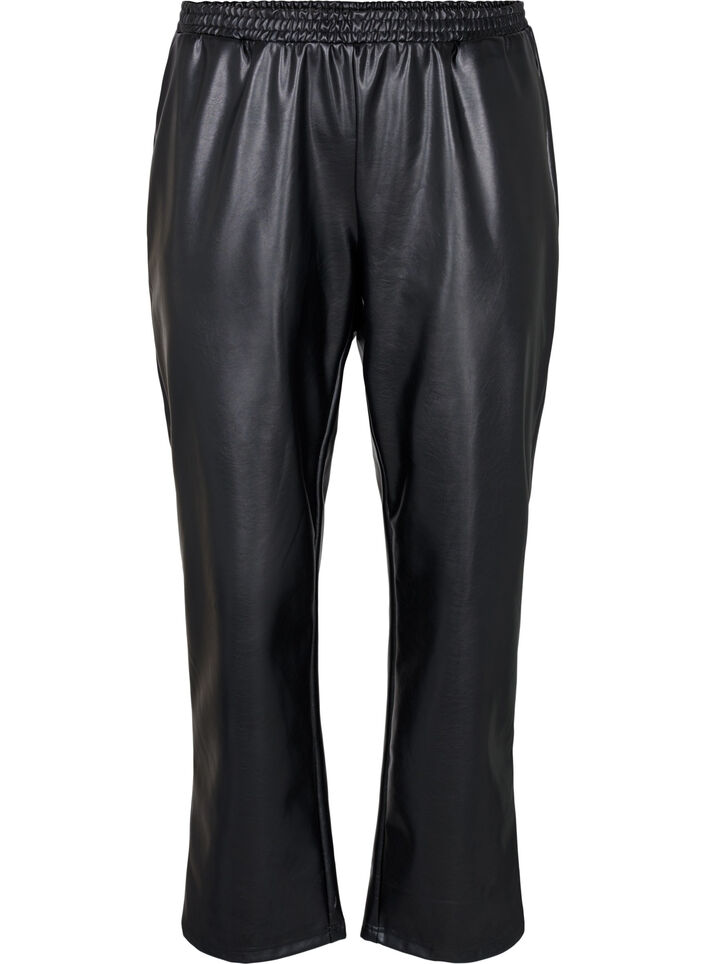 Pantalon en simili-cuir avec poches, Black, Packshot image number 0