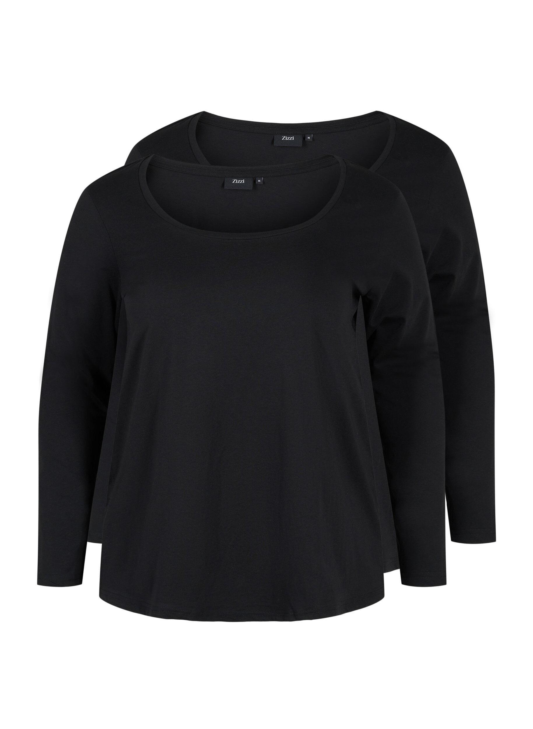 Zizzi Lot de 2 blouses basiques en coton, Black/Black, Packshot image number 0