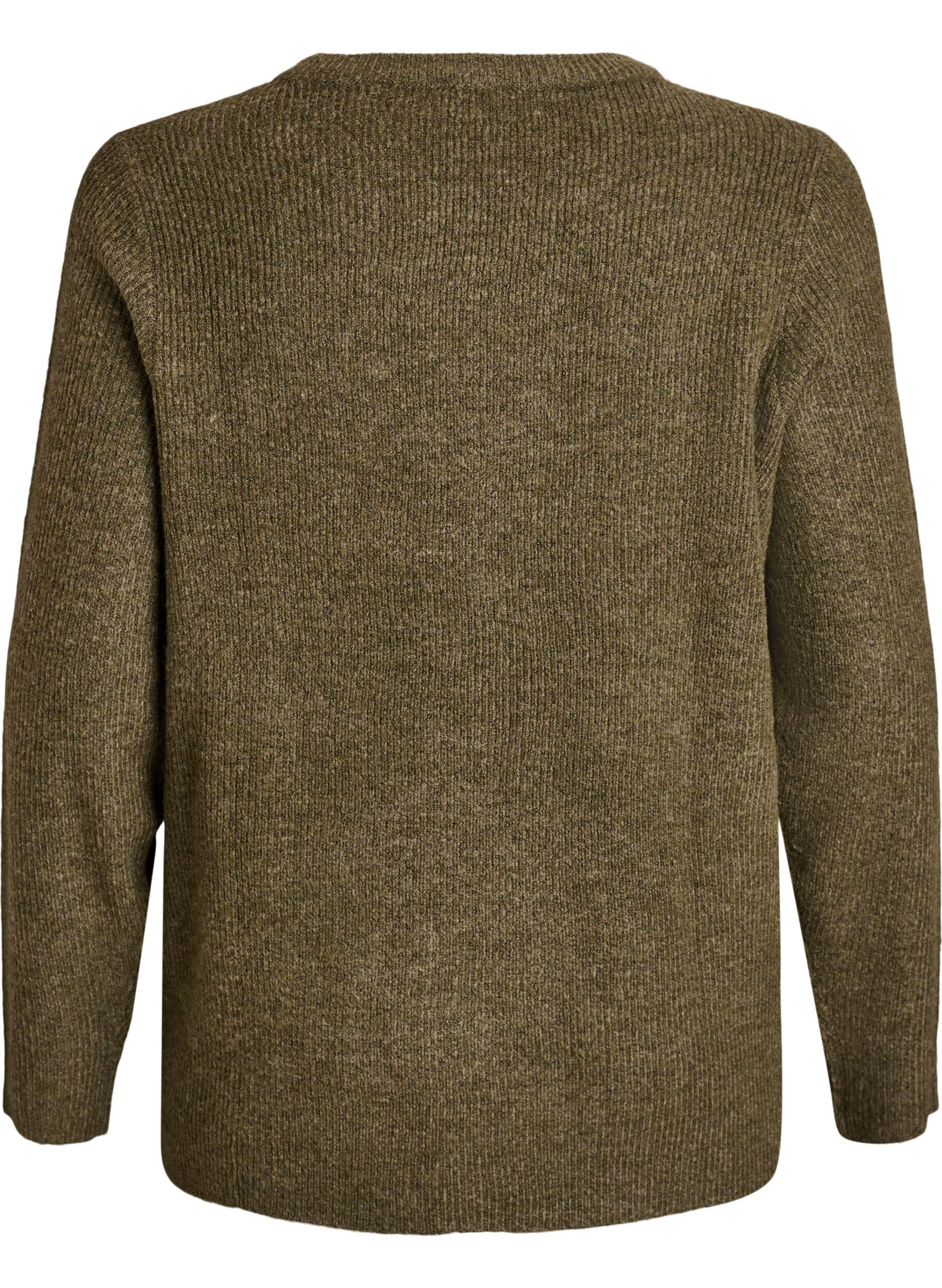 Zizzi Melierte Strickbluse mit Rundhalsausschnitt, Gr&uuml;n, Packshot image number 1