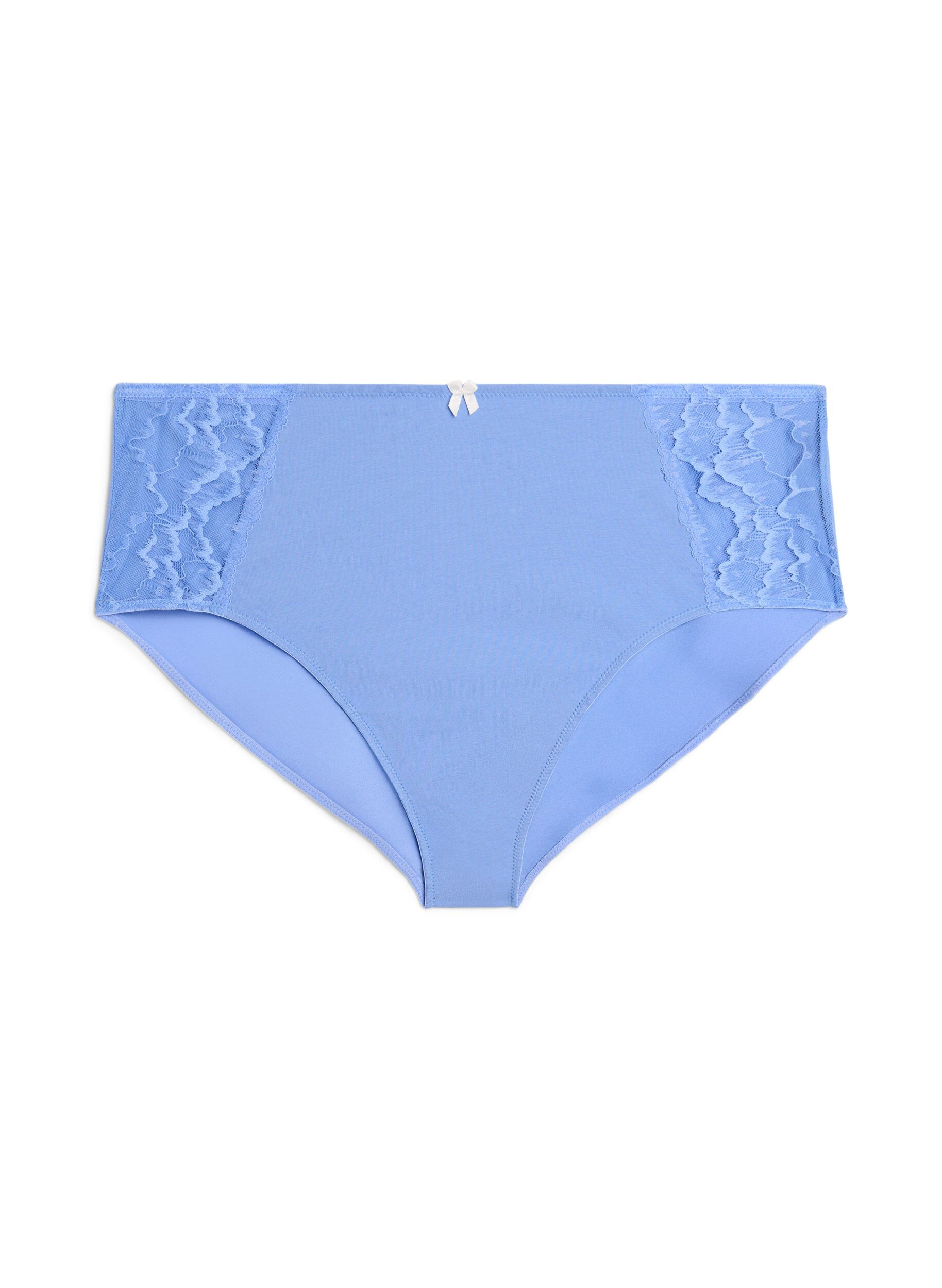 Zizzi Culotte brief en coton avec empi&egrave;cements en dentelle, Bleu, Packshot image number 0