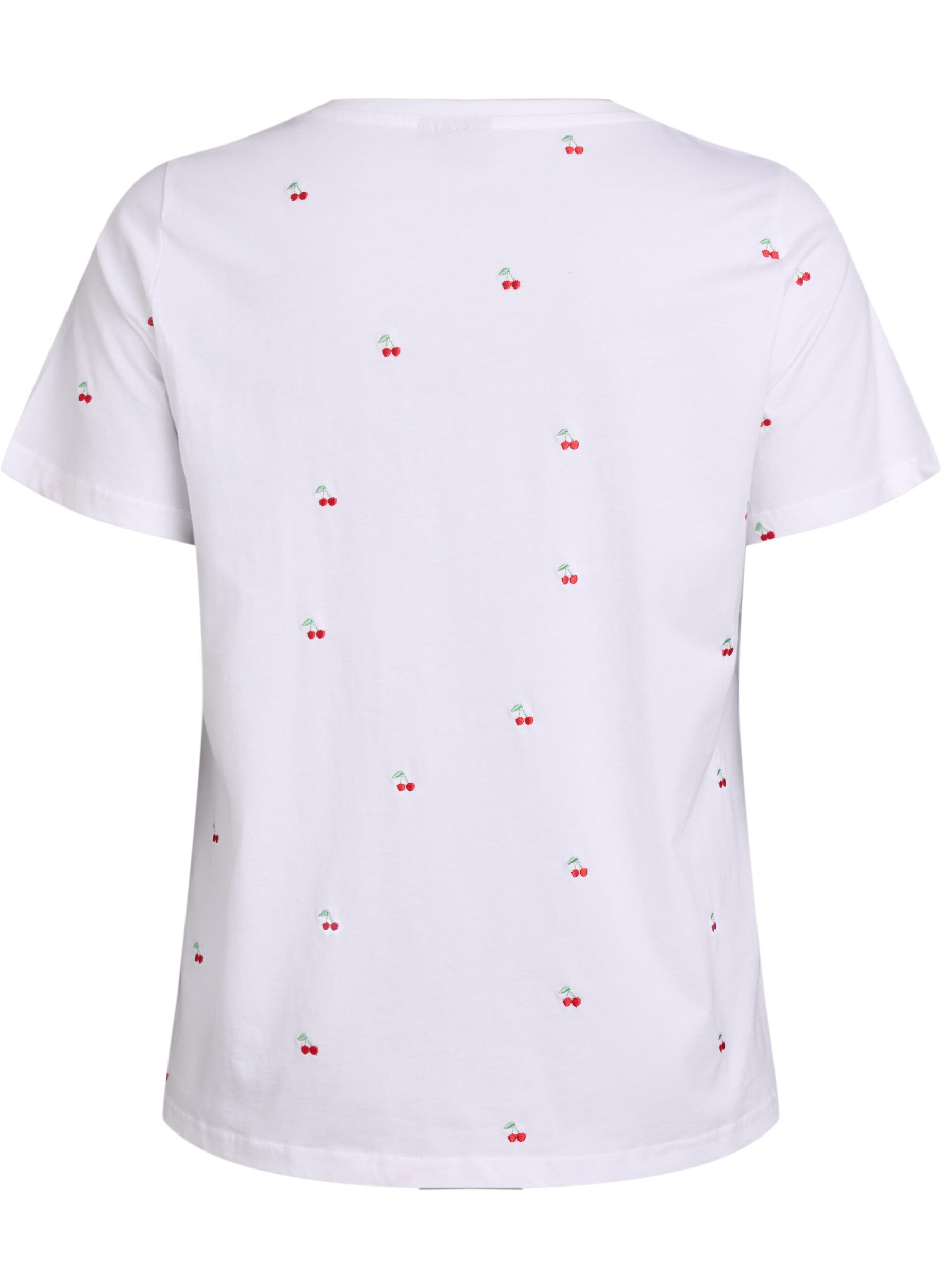 Zizzi T-shirt en coton biologique avec motifs brod&eacute;s, Blanc, Packshot image number 1