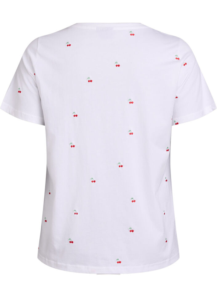 T-shirt en coton biologique avec motifs brod&eacute;s, Blanc, Packshot image number 1