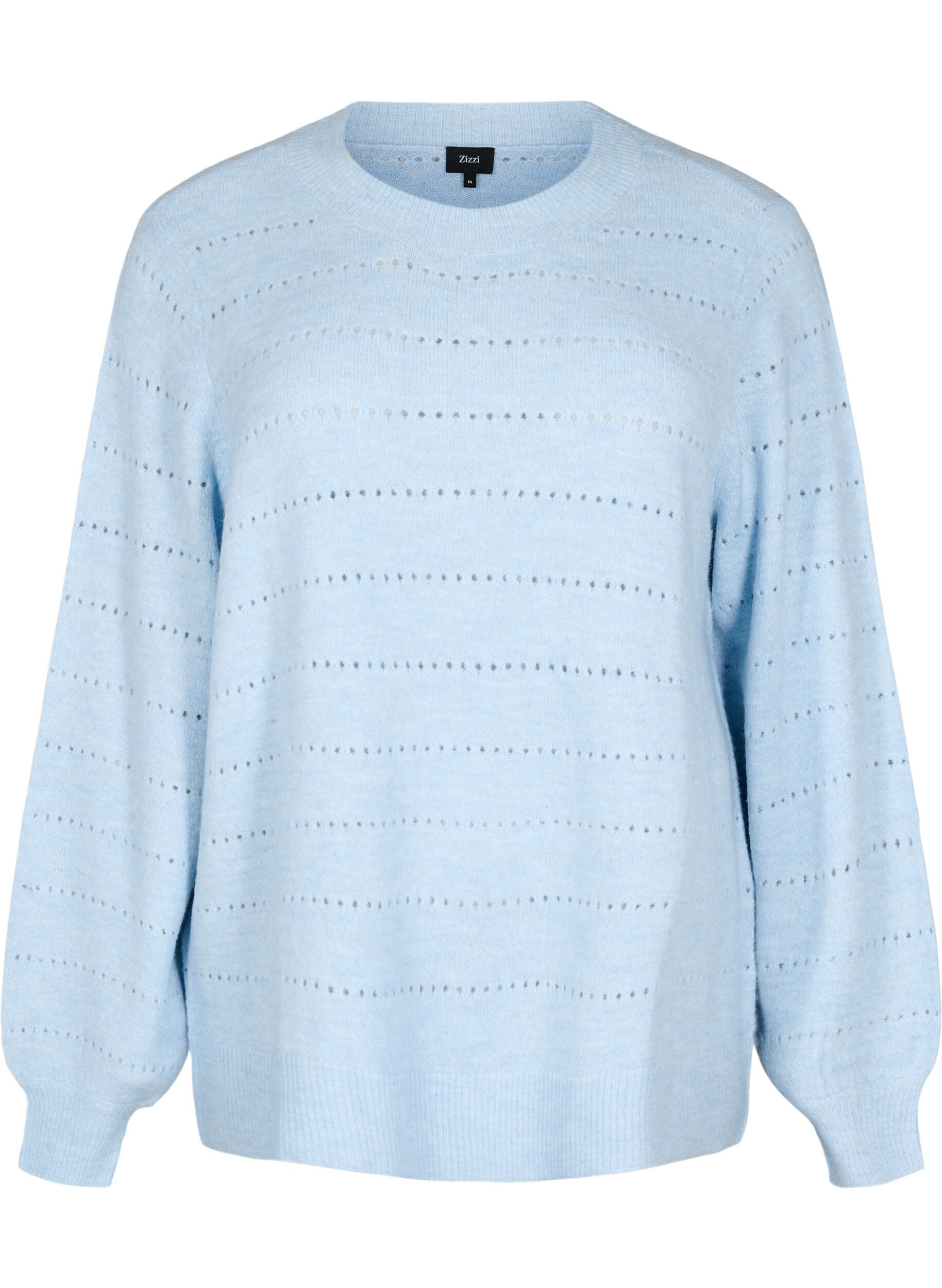 Zizzi Strickbluse mit Rundhals und Spitzenmuster, Cashmere Blue Mel., Packshot image number 0