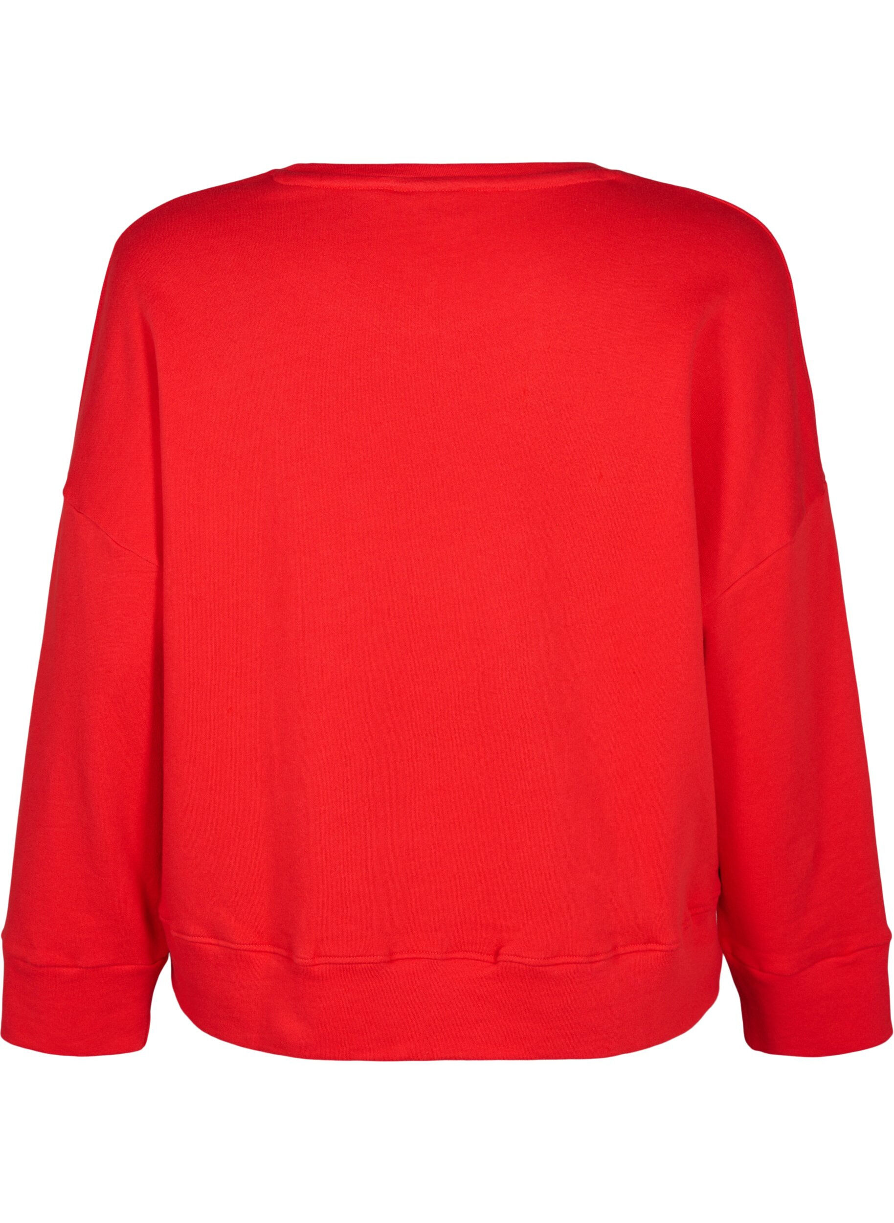 Zizzi Sweat-shirt avec imprim&eacute; texte en relief, Rouge, Packshot image number 1