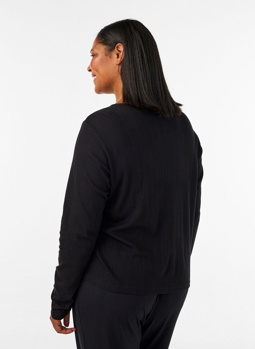 Cardigan en coton biologique avec broderie ajour&eacute;e, Noir, Model image number 2