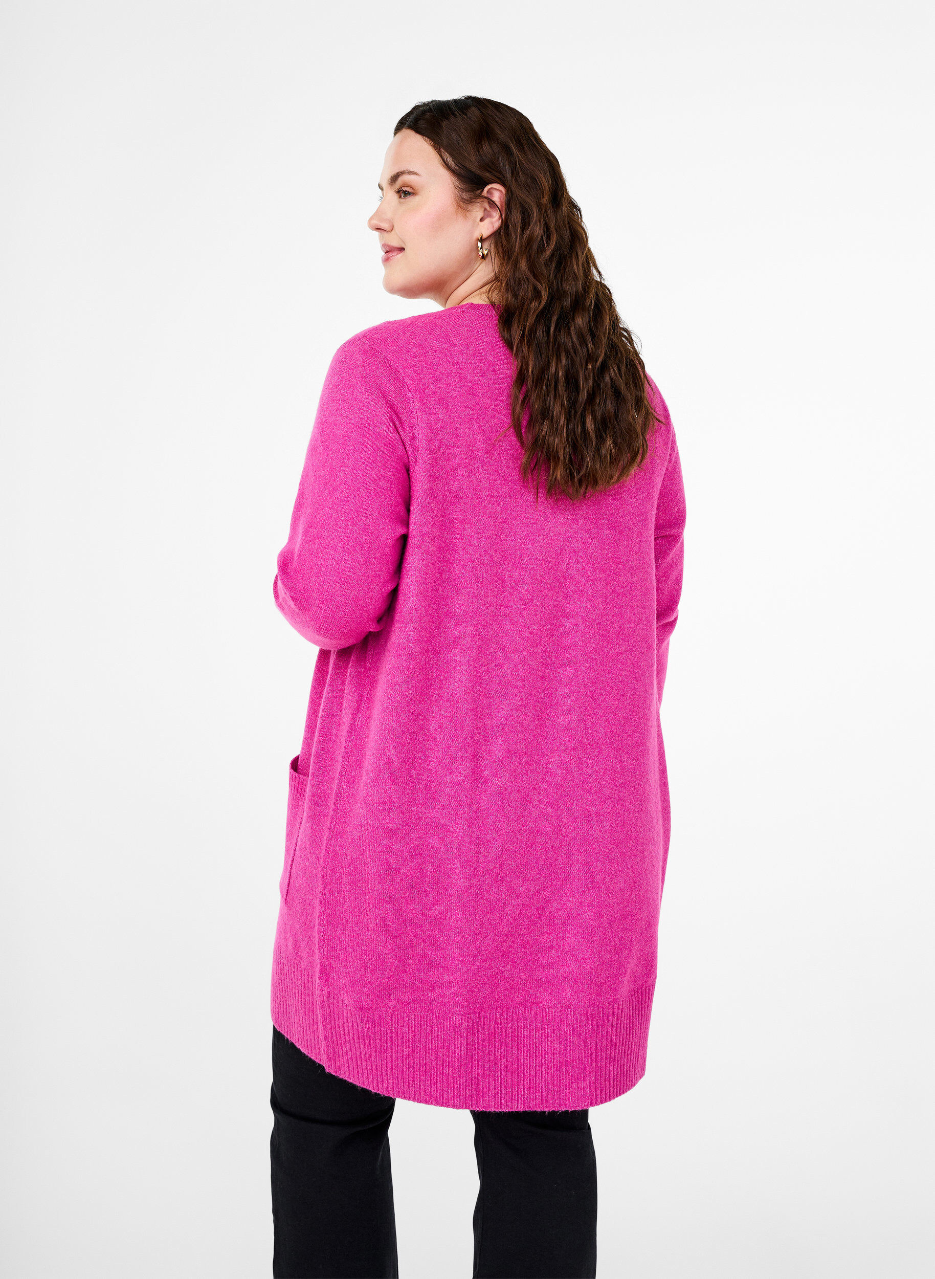 Zizzi Strickjacke mit Rippenstrick und Taschen, Pink, Model image number 2
