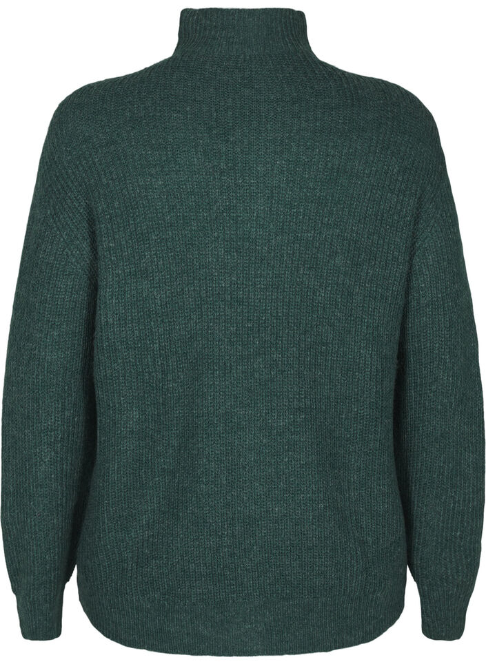Pull en tricot avec col haut et fermeture &eacute;clair, Vert fonc&eacute;, Packshot image number 1