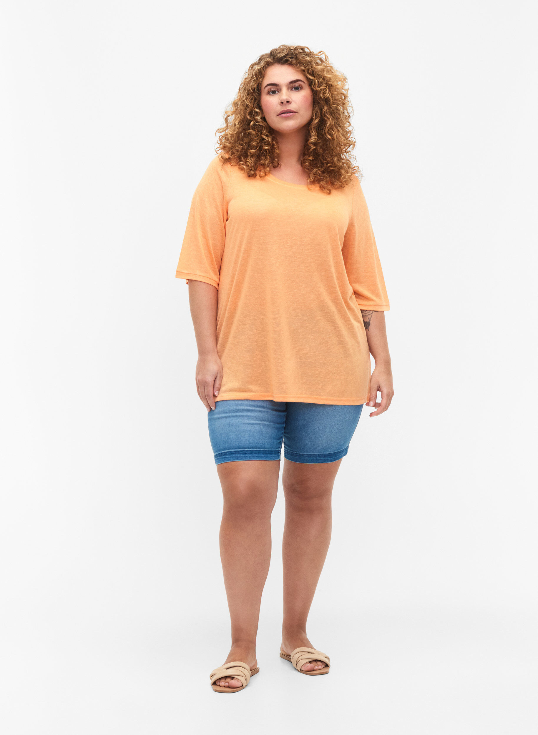 Zizzi Bluse mit 3/4 &Auml;rmel, Mock Orange, Model image number 2